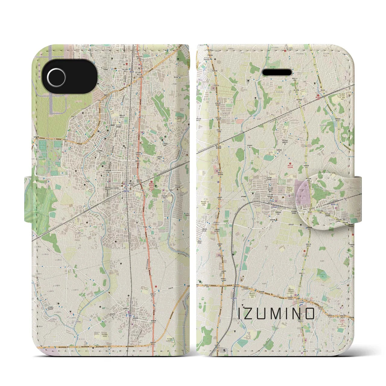 【いずみ野(神奈川県)】地図柄iPhoneケース(手帳タイプ)ナチュラル・iPhone SE(第3 / 第2世代) / 8 / 7 / 6s / 6 用