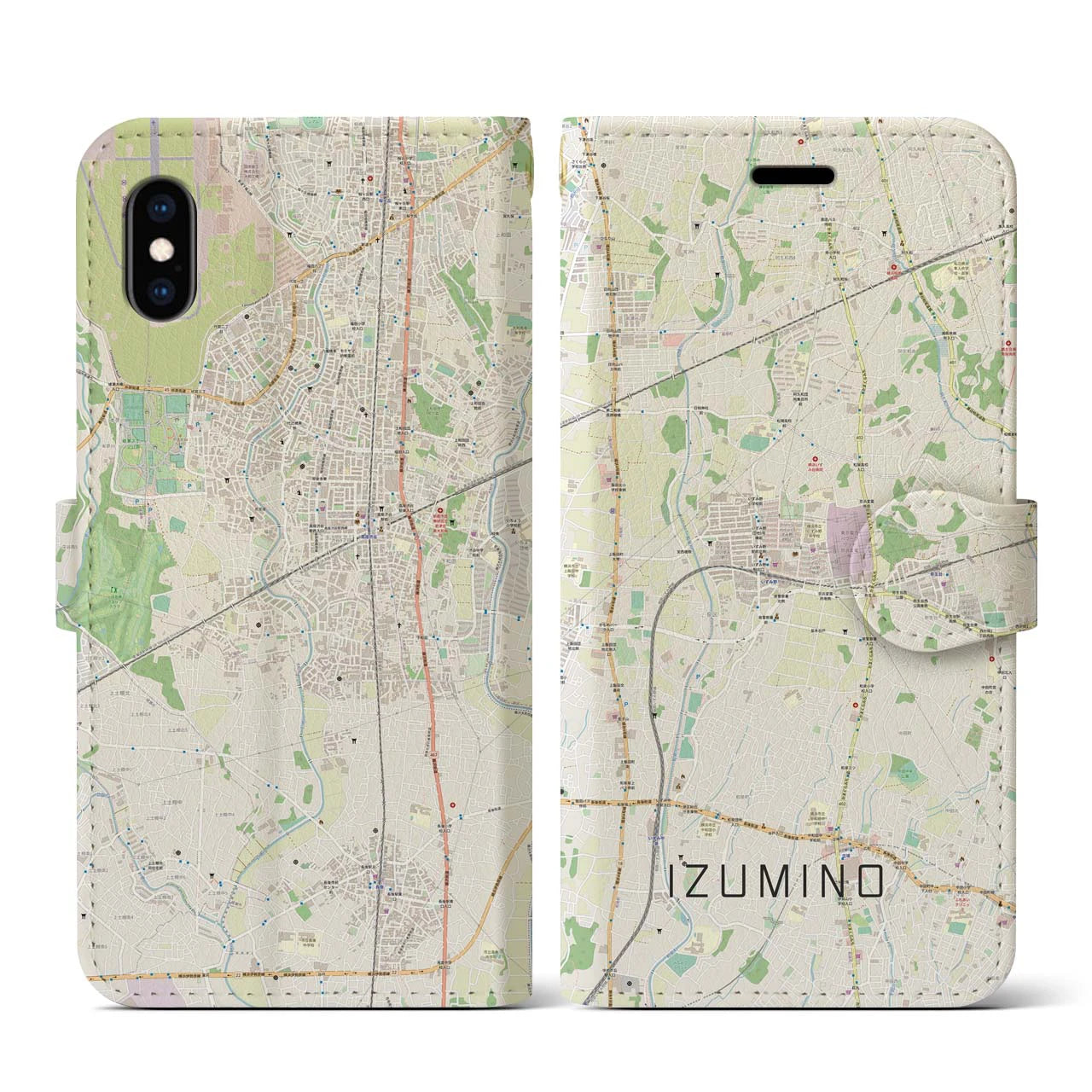 【いずみ野(神奈川県)】地図柄iPhoneケース(手帳タイプ)ナチュラル・iPhone XS / X 用
