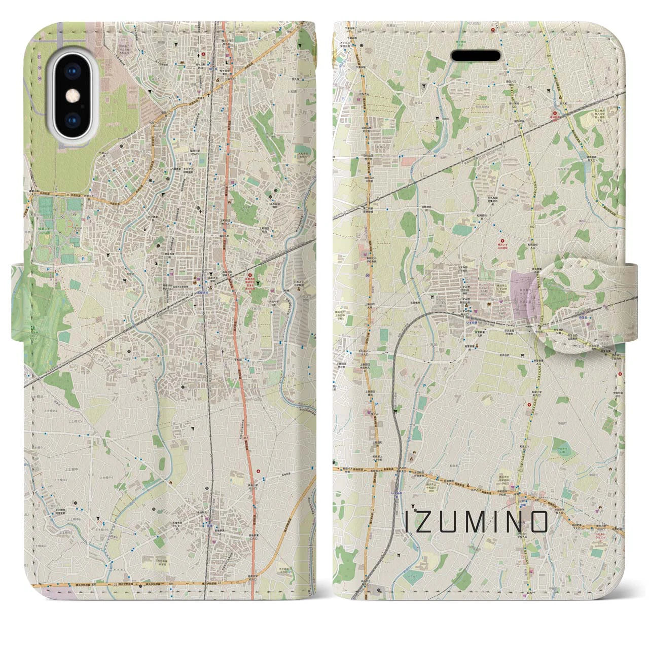 【いずみ野(神奈川県)】地図柄iPhoneケース(手帳タイプ)ナチュラル・iPhone XS Max 用