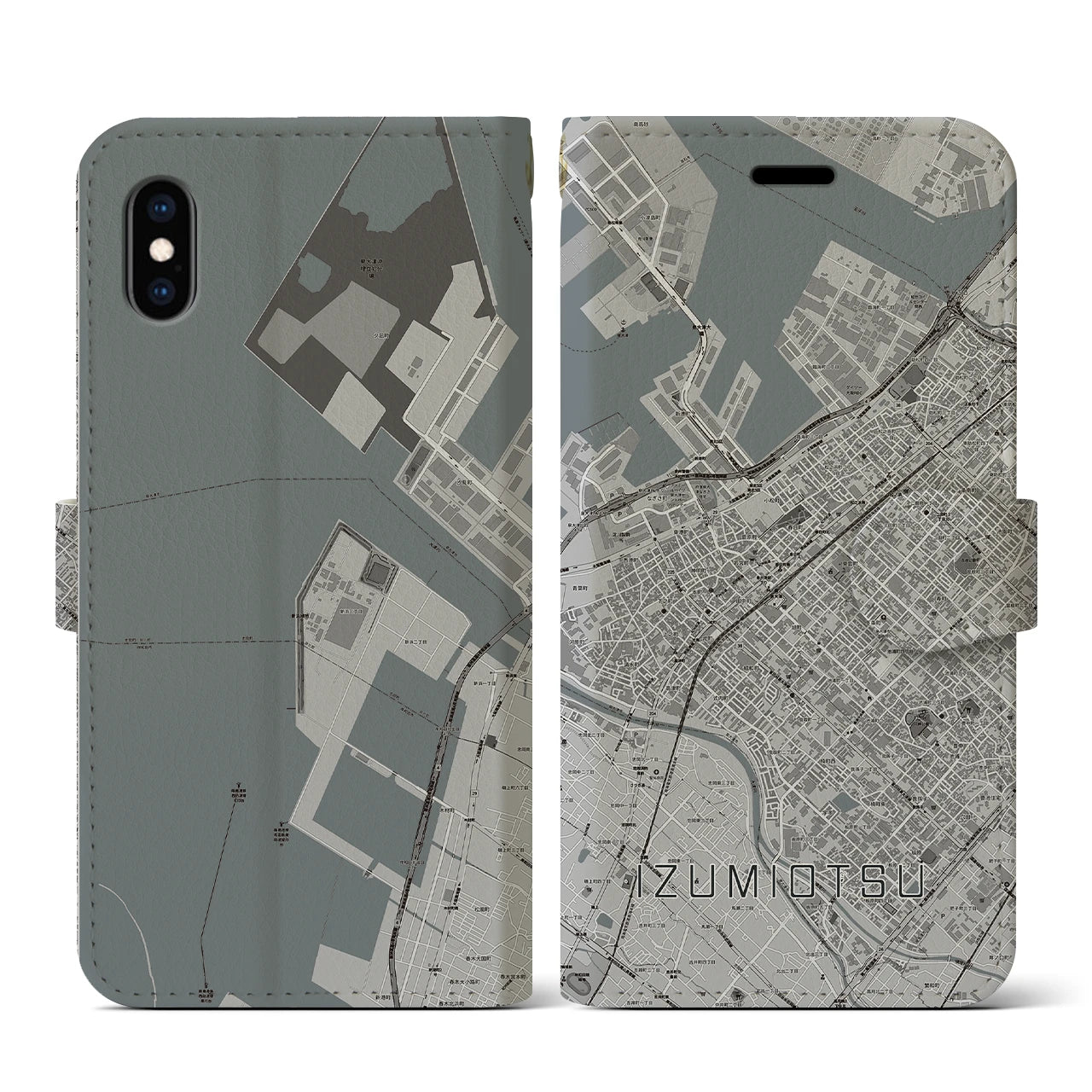 【泉大津(大阪府)】地図柄iPhoneケース(手帳タイプ)モノトーン・iPhone XS / X 用