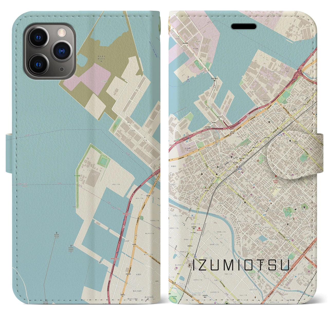 【泉大津(大阪府)】地図柄iPhoneケース(手帳タイプ)ナチュラル・iPhone 11 Pro Max 用