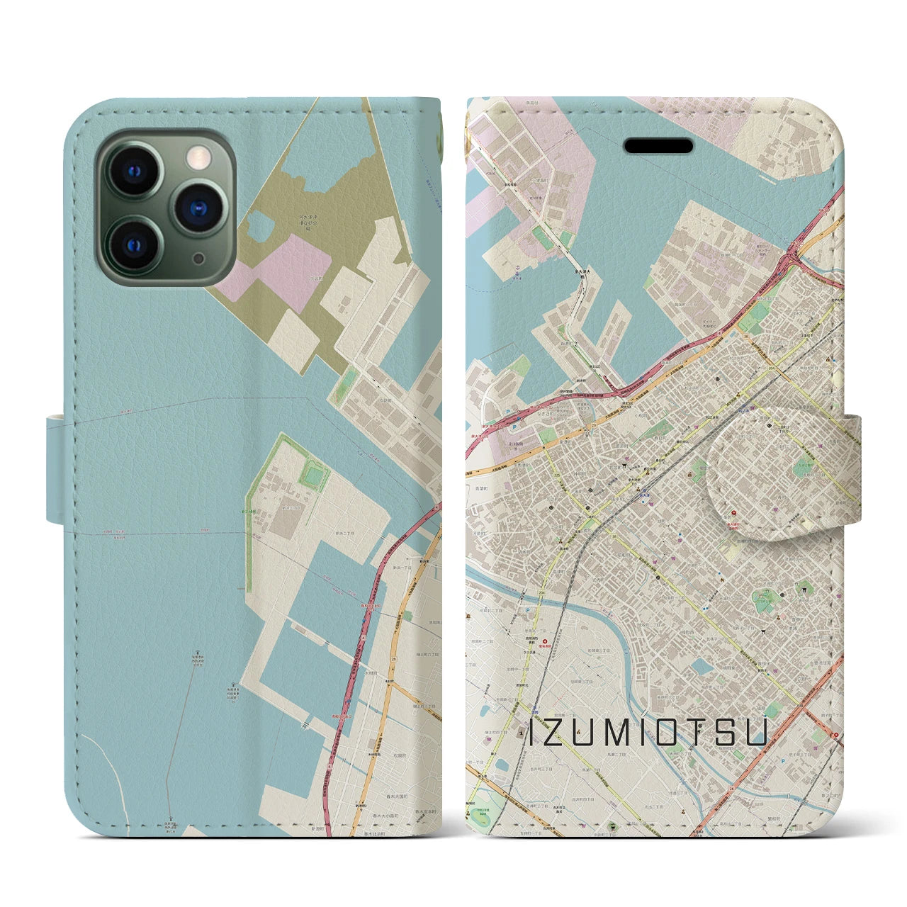 【泉大津(大阪府)】地図柄iPhoneケース(手帳タイプ)ナチュラル・iPhone 11 Pro 用
