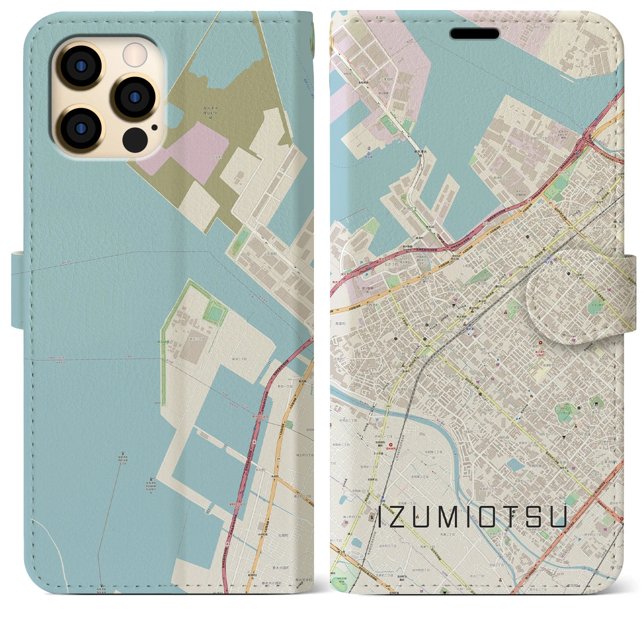 【泉大津(大阪府)】地図柄iPhoneケース(手帳タイプ)ナチュラル・iPhone 12 Pro Max 用