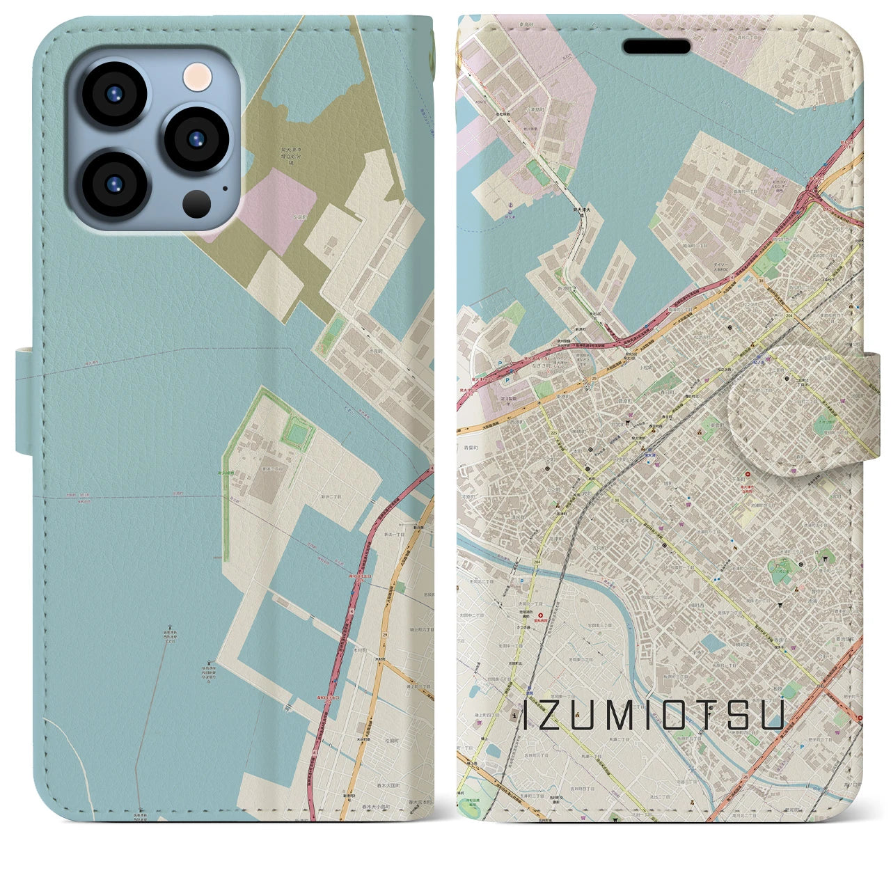 【泉大津(大阪府)】地図柄iPhoneケース(手帳タイプ)ナチュラル・iPhone 13 Pro Max 用