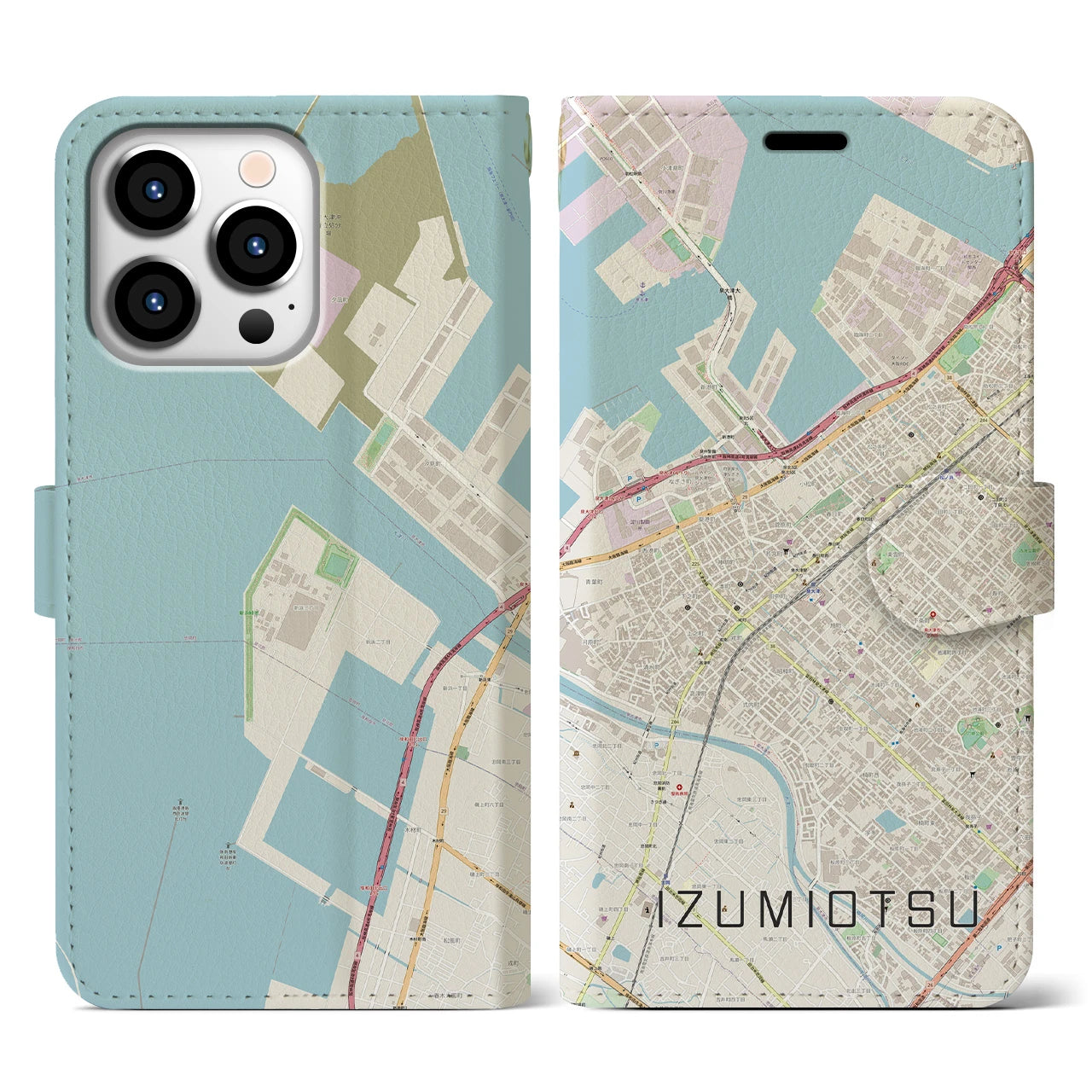 【泉大津(大阪府)】地図柄iPhoneケース(手帳タイプ)ナチュラル・iPhone 13 Pro 用