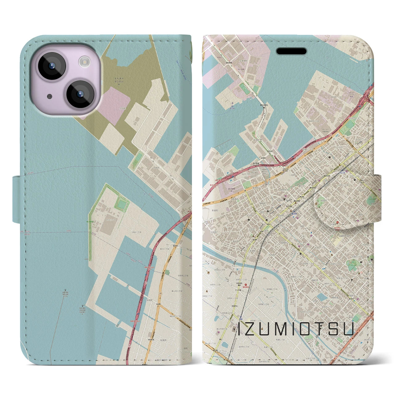 【泉大津(大阪府)】地図柄iPhoneケース(手帳タイプ)ナチュラル・iPhone 14 用