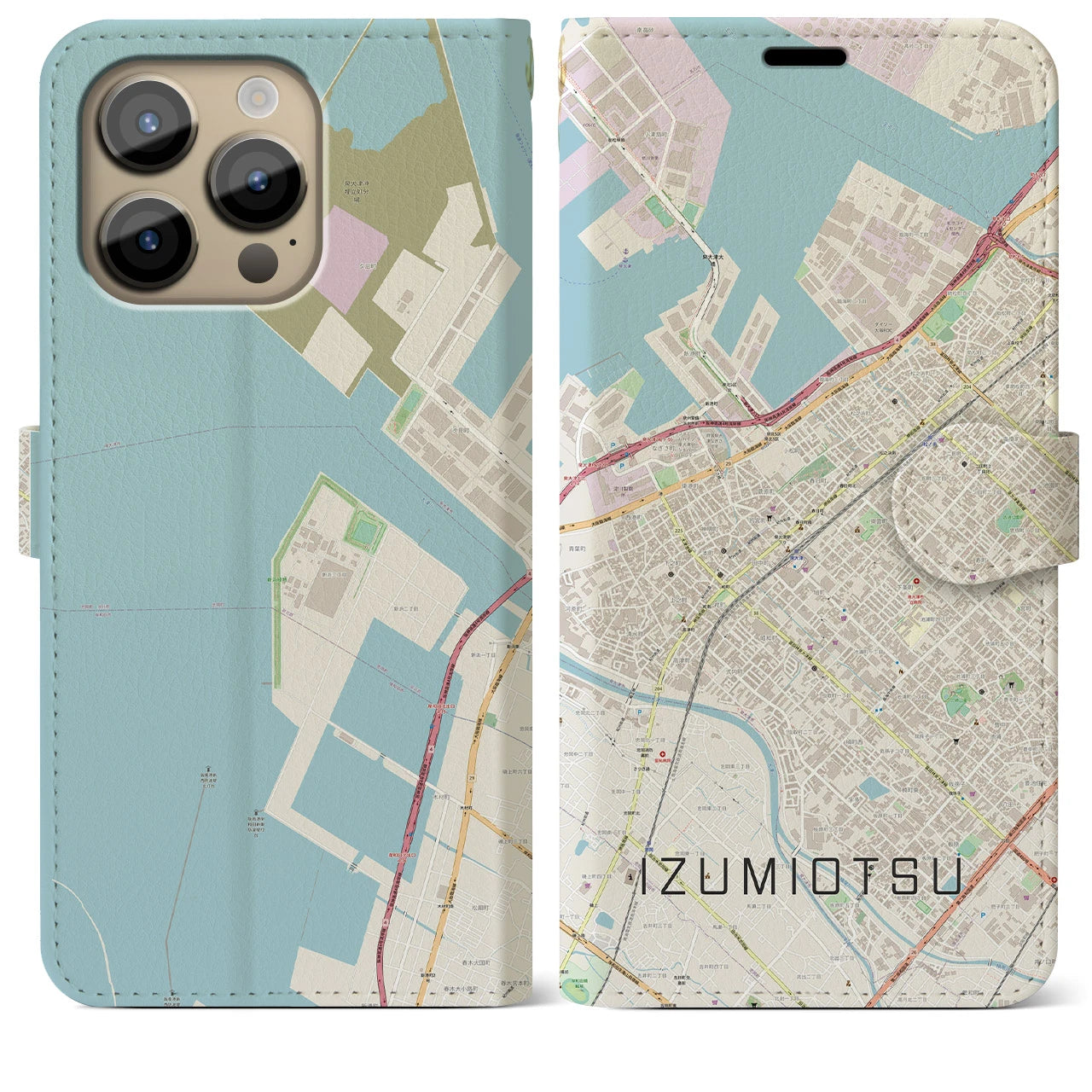 【泉大津(大阪府)】地図柄iPhoneケース(手帳タイプ)ナチュラル・iPhone 14 Pro Max 用