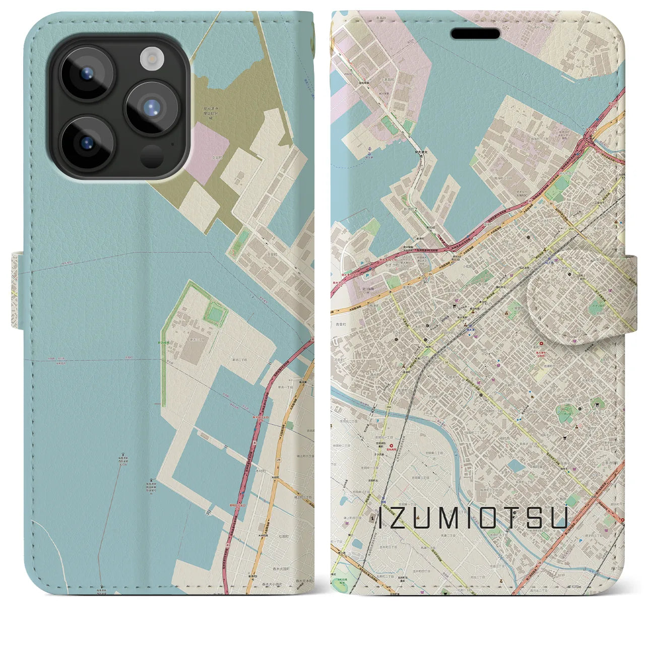 【泉大津(大阪府)】地図柄iPhoneケース(手帳タイプ)ナチュラル・iPhone 15 Pro Max 用