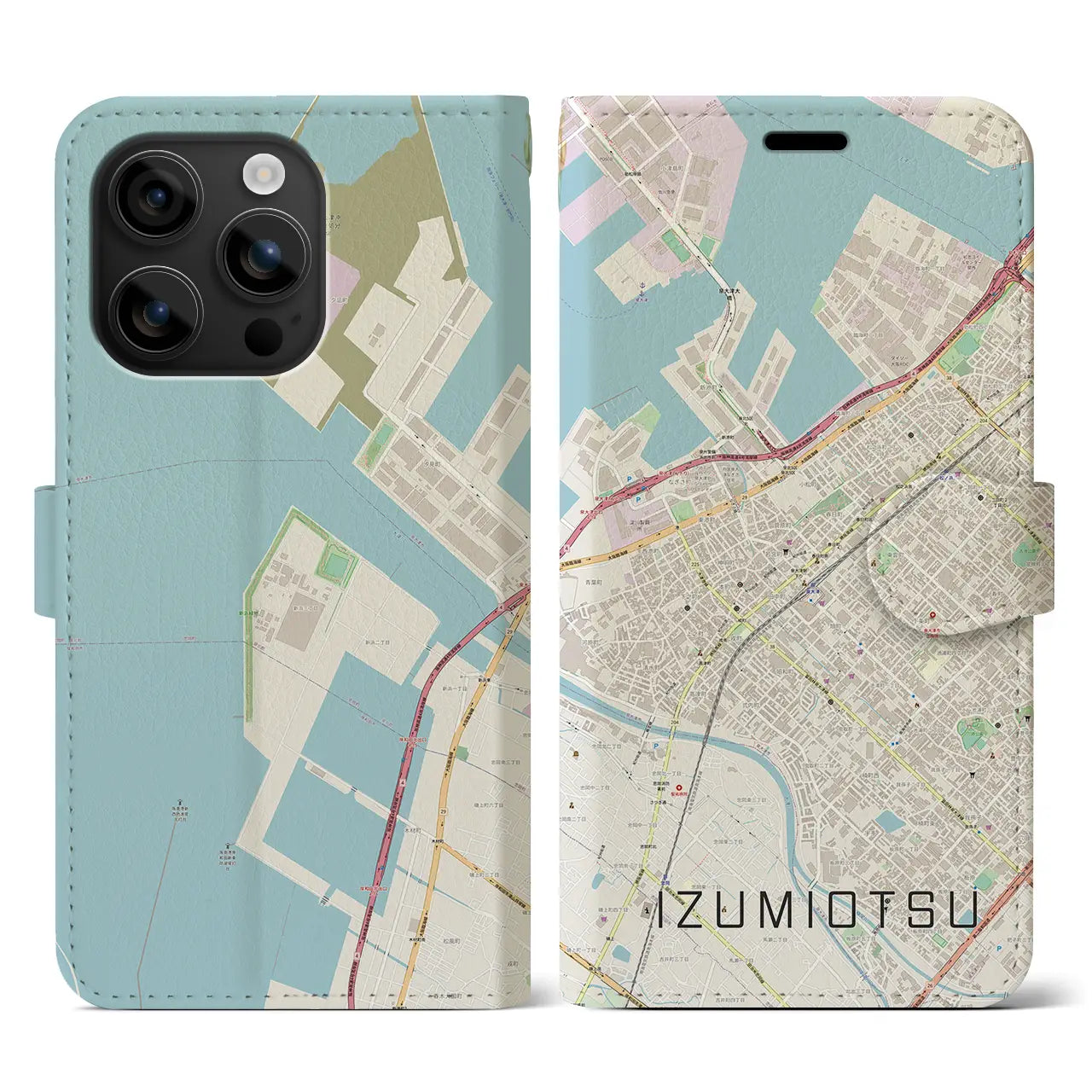 【泉大津(大阪府)】地図柄iPhoneケース(手帳タイプ)ナチュラル・iPhone 16 用