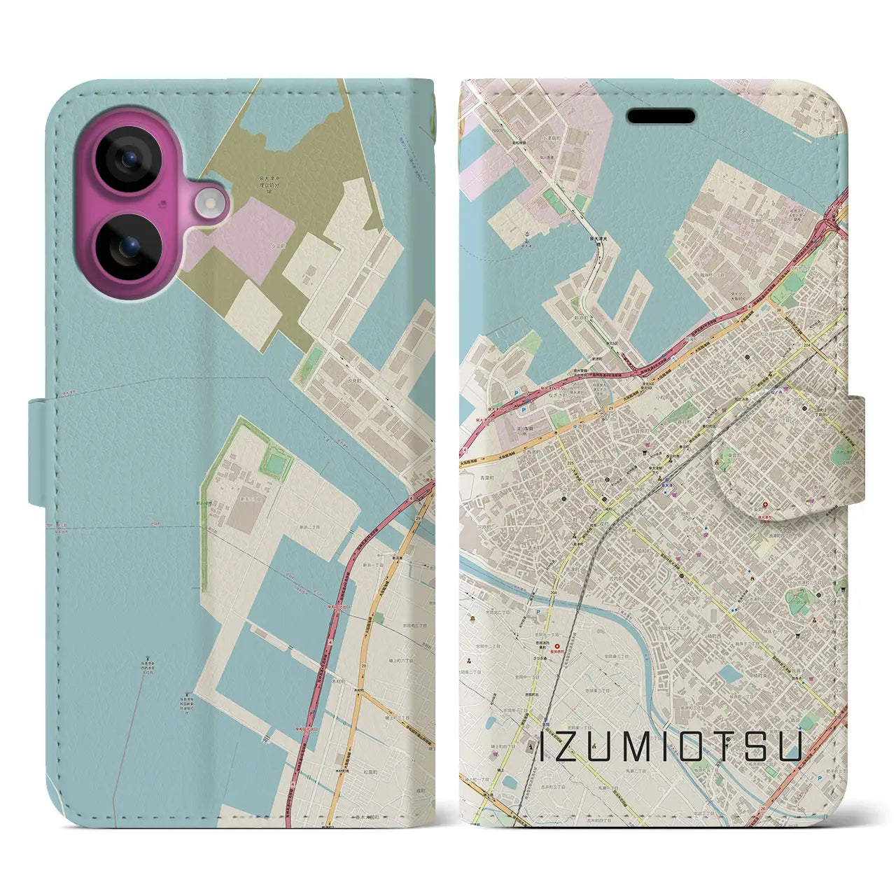 【泉大津(大阪府)】地図柄iPhoneケース(手帳タイプ)ナチュラル・iPhone 16 Pro 用