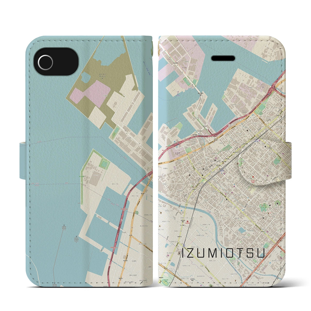 【泉大津(大阪府)】地図柄iPhoneケース(手帳タイプ)ナチュラル・iPhone SE(第3 / 第2世代) / 8 / 7 / 6s / 6 用