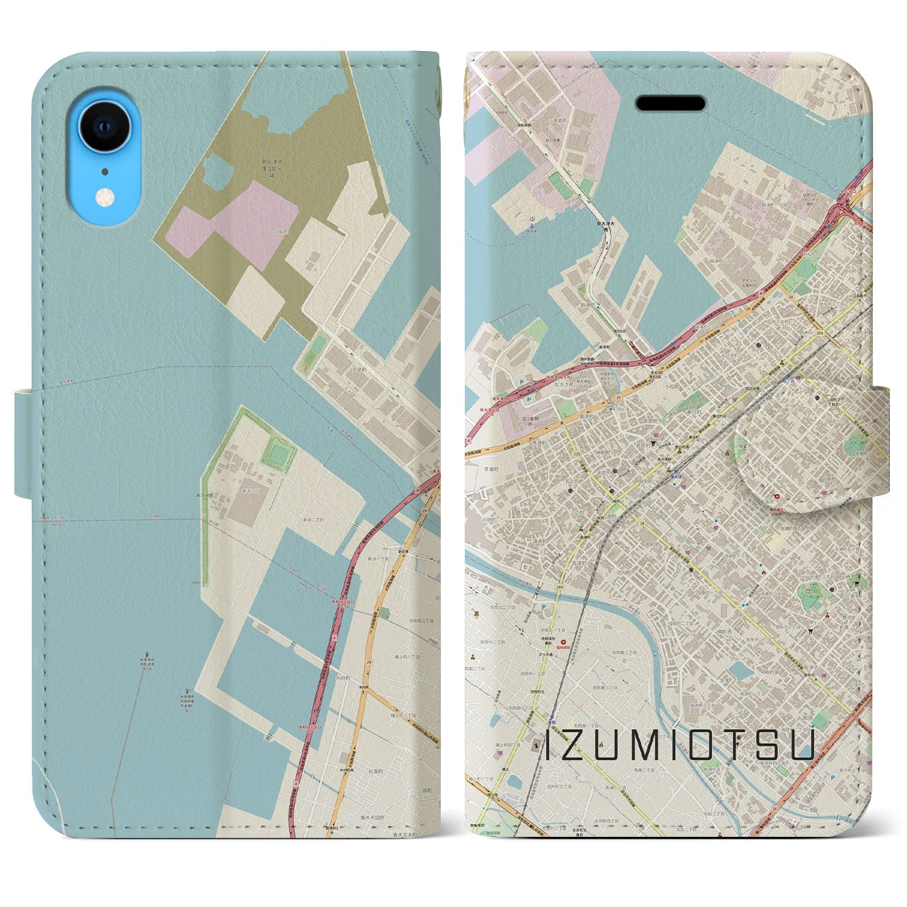 【泉大津(大阪府)】地図柄iPhoneケース(手帳タイプ)ナチュラル・iPhone XR 用