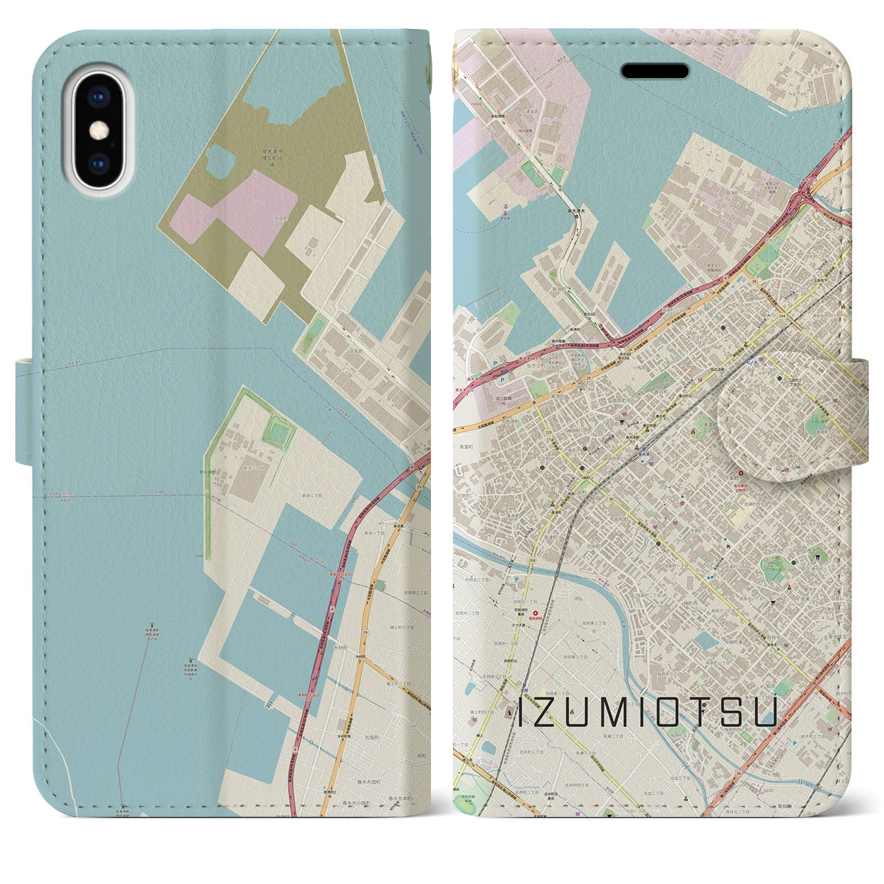 【泉大津(大阪府)】地図柄iPhoneケース(手帳タイプ)ナチュラル・iPhone XS Max 用