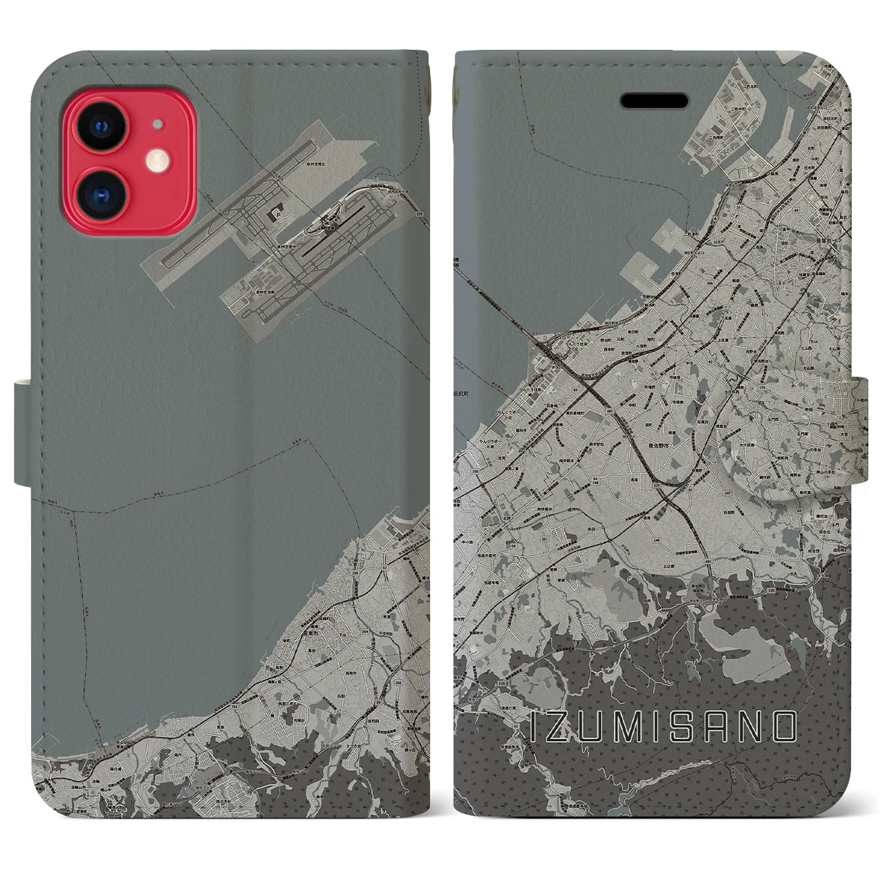 【泉佐野(大阪府)】地図柄iPhoneケース(手帳タイプ)モノトーン・iPhone 11 用