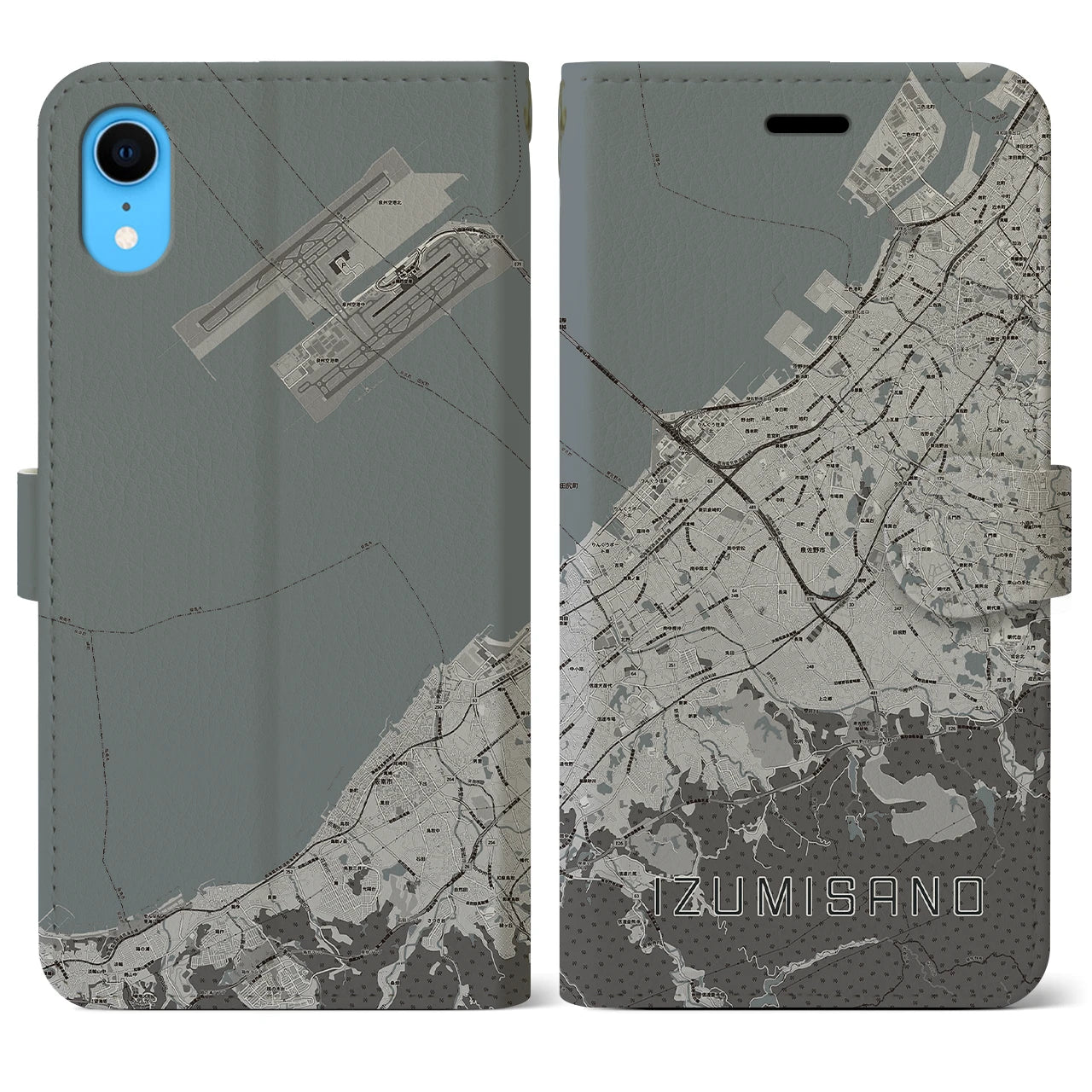 【泉佐野(大阪府)】地図柄iPhoneケース(手帳タイプ)モノトーン・iPhone XR 用