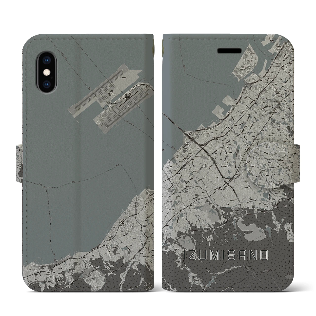 【泉佐野(大阪府)】地図柄iPhoneケース(手帳タイプ)モノトーン・iPhone XS / X 用