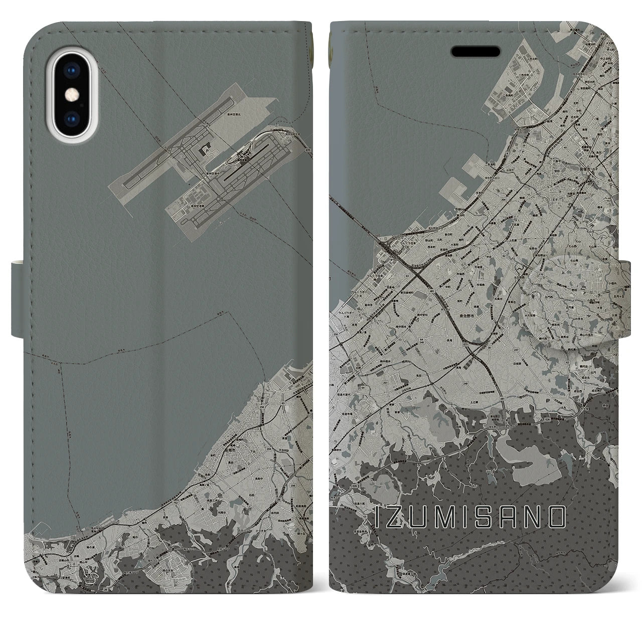 【泉佐野(大阪府)】地図柄iPhoneケース(手帳タイプ)モノトーン・iPhone XS Max 用