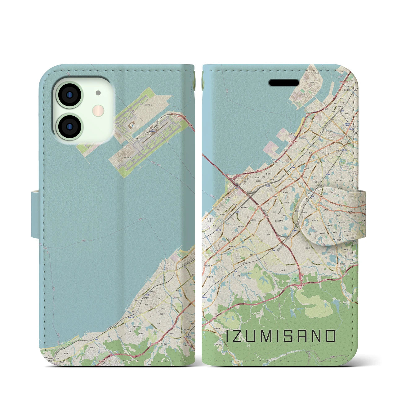 【泉佐野(大阪府)】地図柄iPhoneケース(手帳タイプ)ナチュラル・iPhone 12 mini 用