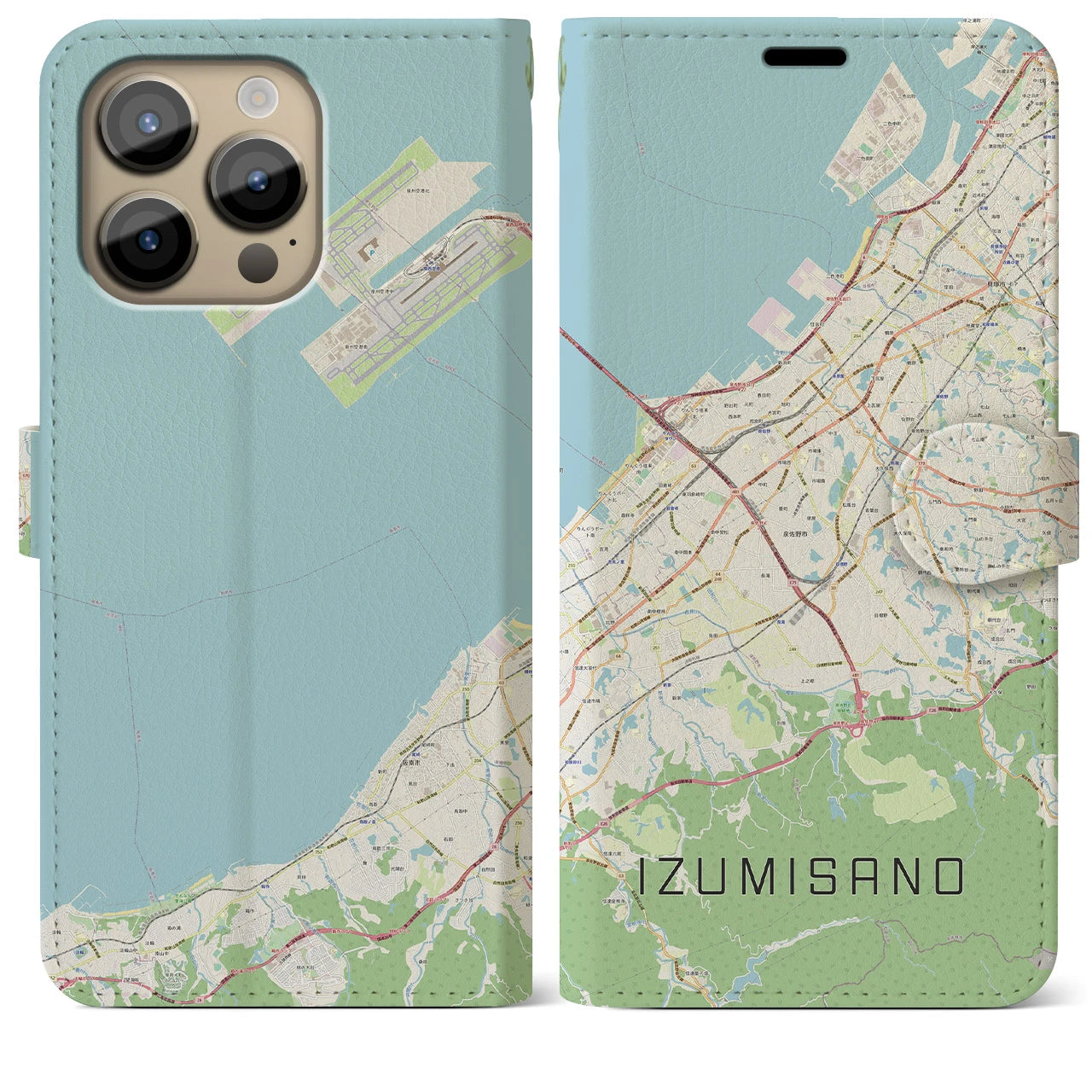 【泉佐野(大阪府)】地図柄iPhoneケース(手帳タイプ)ナチュラル・iPhone 14 Pro Max 用