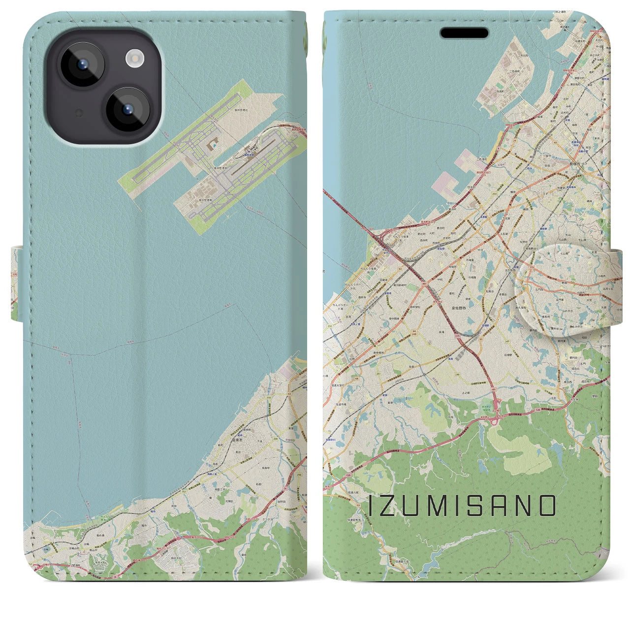 【泉佐野(大阪府)】地図柄iPhoneケース(手帳タイプ)ナチュラル・iPhone 14 Plus 用