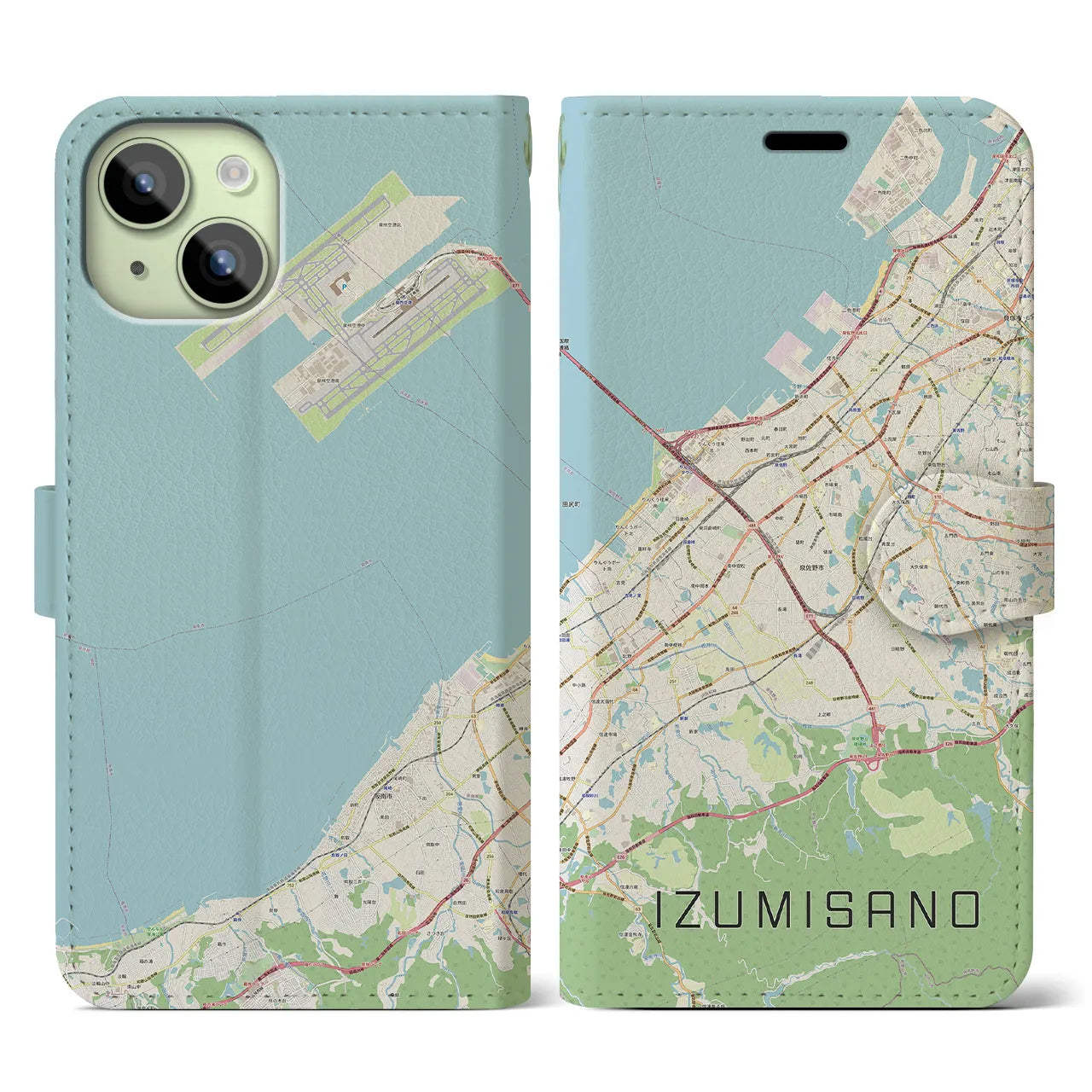 【泉佐野(大阪府)】地図柄iPhoneケース(手帳タイプ)ナチュラル・iPhone 15 用