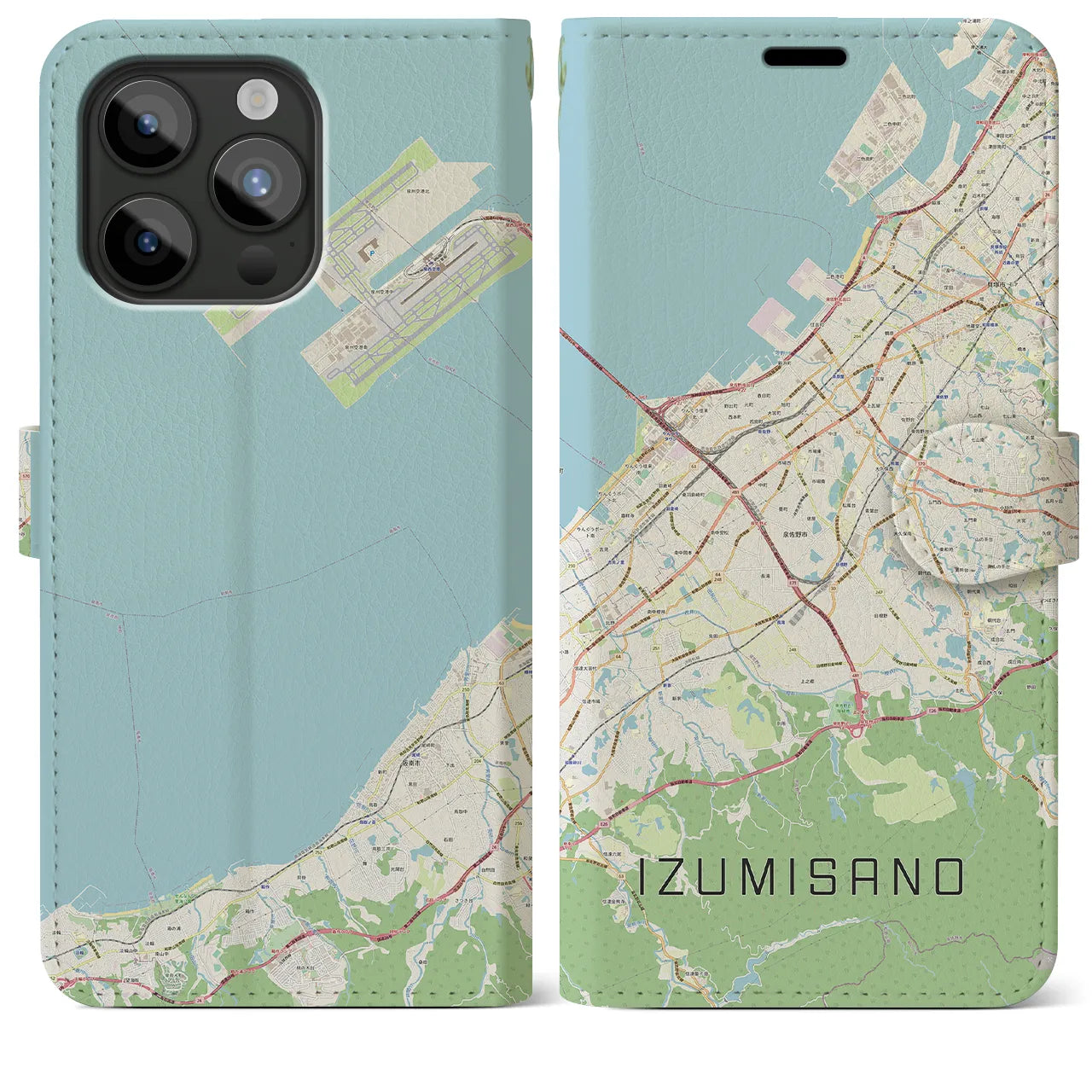 【泉佐野(大阪府)】地図柄iPhoneケース(手帳タイプ)ナチュラル・iPhone 15 Pro Max 用
