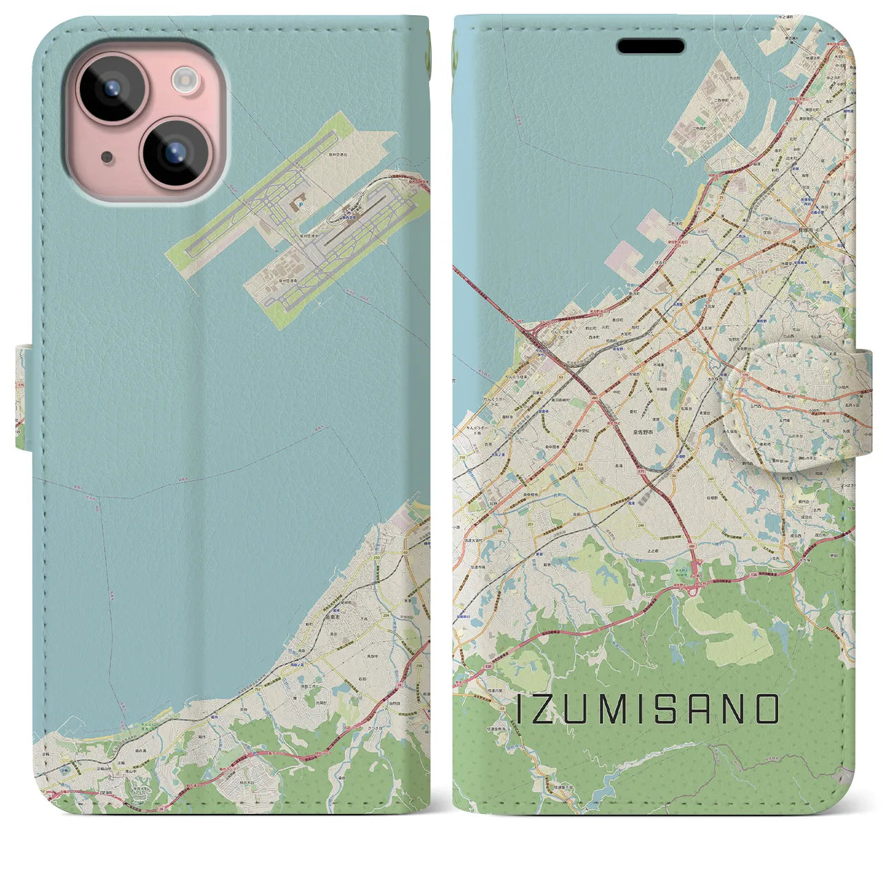 【泉佐野(大阪府)】地図柄iPhoneケース(手帳タイプ)ナチュラル・iPhone 15 Plus 用