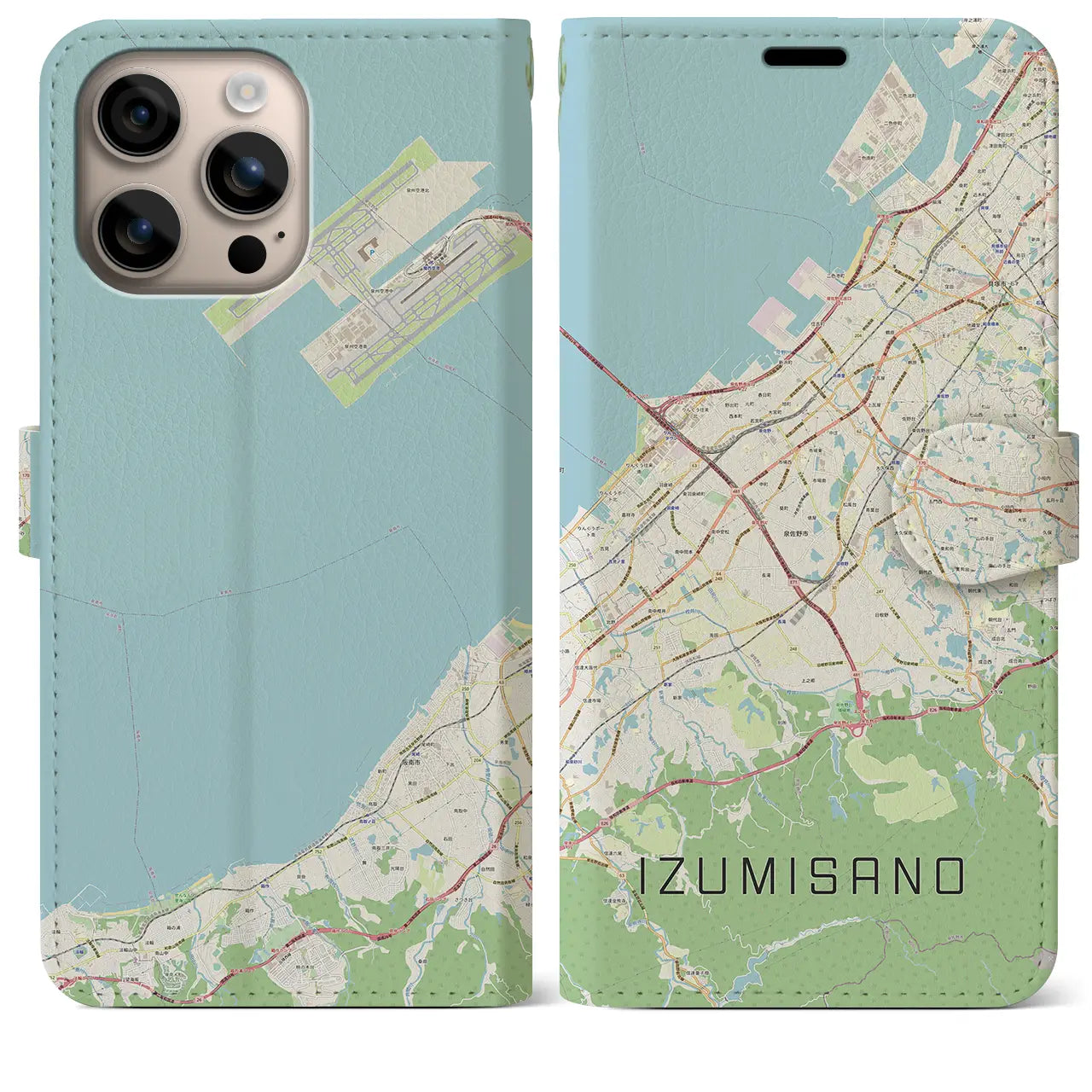 【泉佐野(大阪府)】地図柄iPhoneケース(手帳タイプ)ナチュラル・iPhone 16 Plus 用