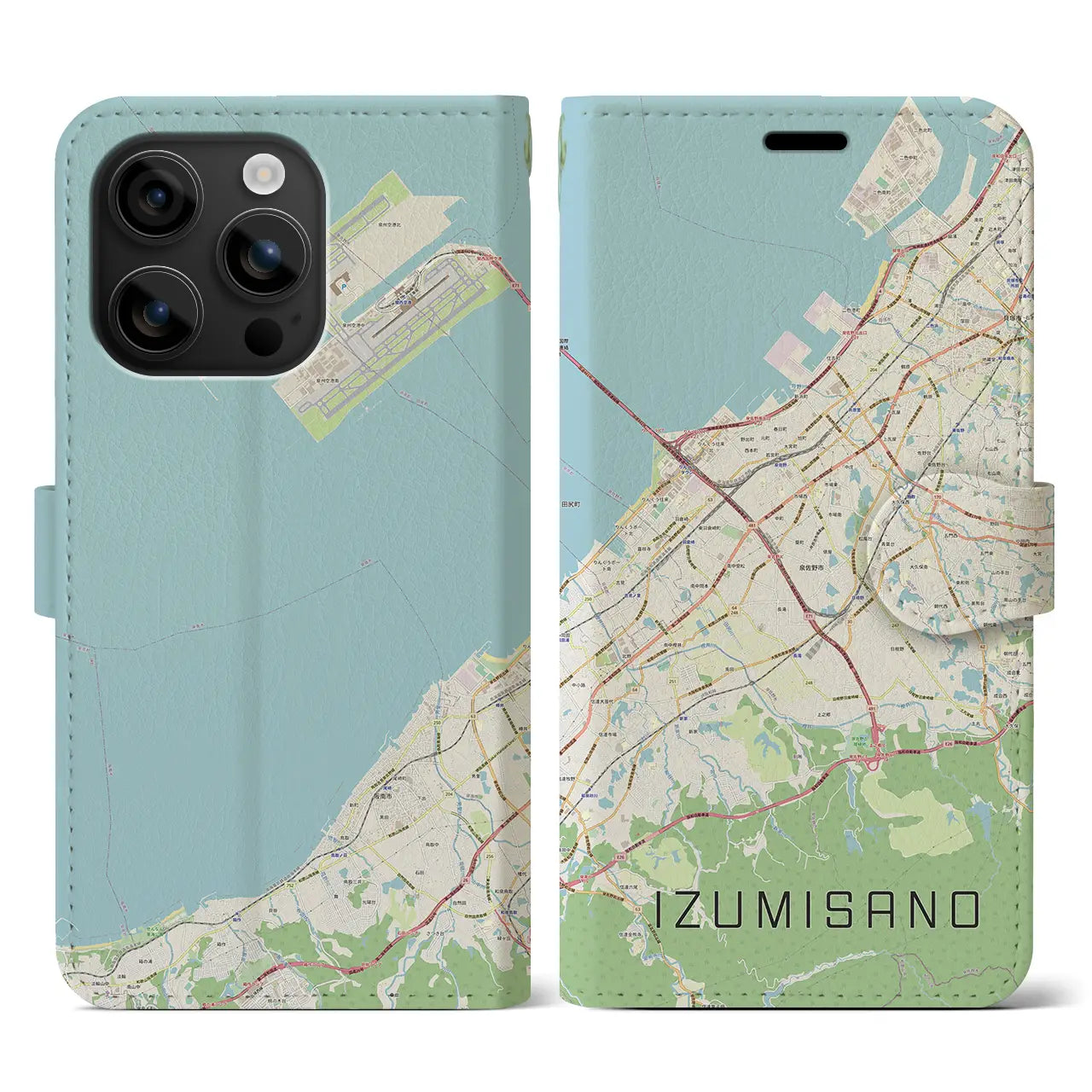 【泉佐野(大阪府)】地図柄iPhoneケース(手帳タイプ)ナチュラル・iPhone 16 用
