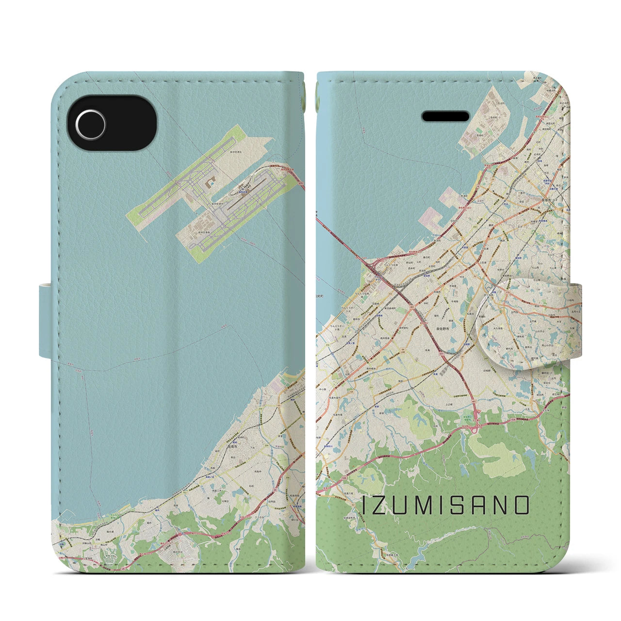 【泉佐野(大阪府)】地図柄iPhoneケース(手帳タイプ)ナチュラル・iPhone SE(第3 / 第2世代) / 8 / 7 / 6s / 6 用