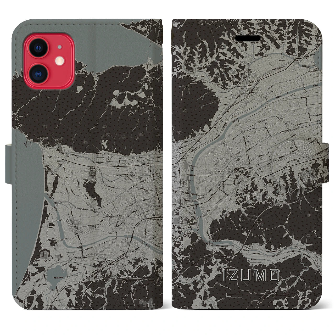 【出雲(島根県)】地図柄iPhoneケース(手帳タイプ)モノトーン・iPhone 11 用