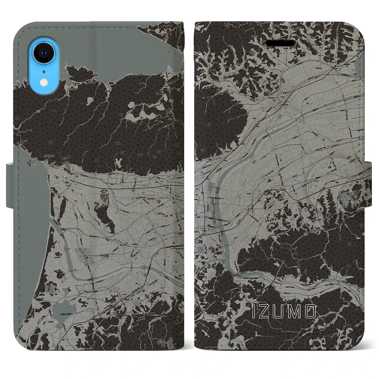 【出雲(島根県)】地図柄iPhoneケース(手帳タイプ)モノトーン・iPhone XR 用
