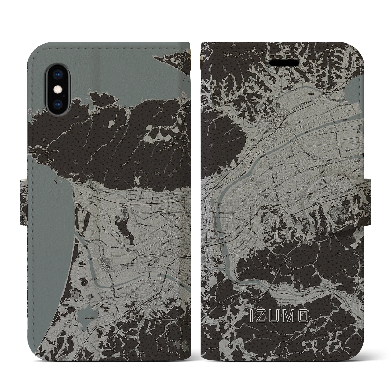 【出雲(島根県)】地図柄iPhoneケース(手帳タイプ)モノトーン・iPhone XS / X 用