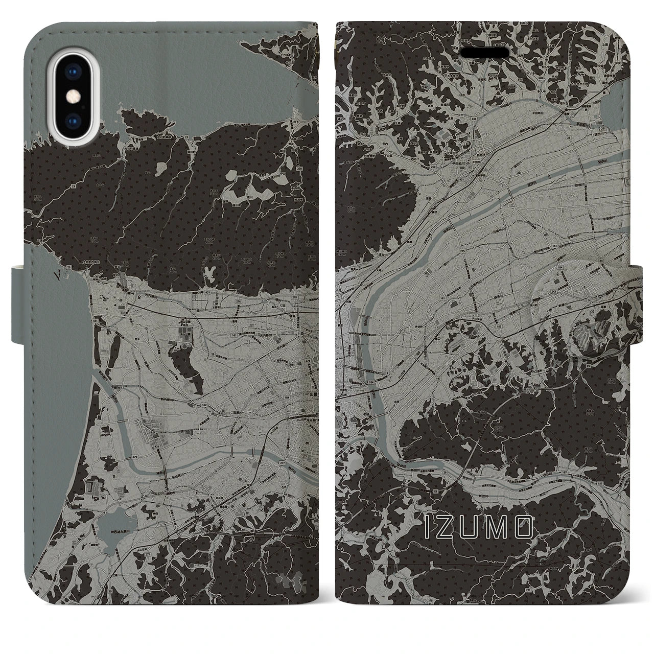 【出雲(島根県)】地図柄iPhoneケース(手帳タイプ)モノトーン・iPhone XS Max 用