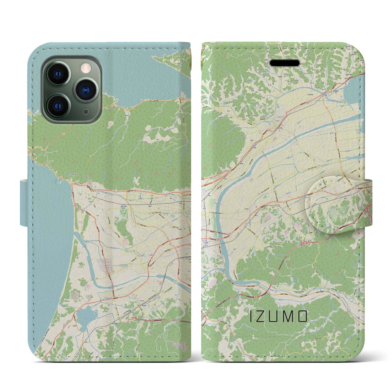 【出雲(島根県)】地図柄iPhoneケース(手帳タイプ)ナチュラル・iPhone 11 Pro 用
