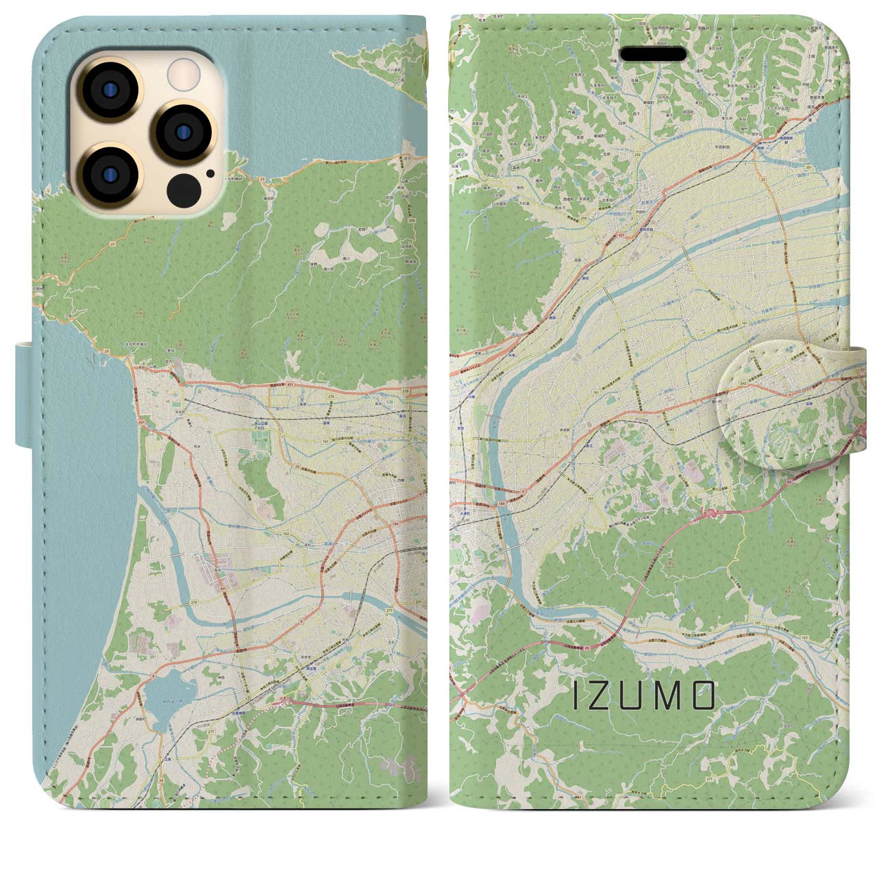 【出雲(島根県)】地図柄iPhoneケース(手帳タイプ)ナチュラル・iPhone 12 Pro Max 用
