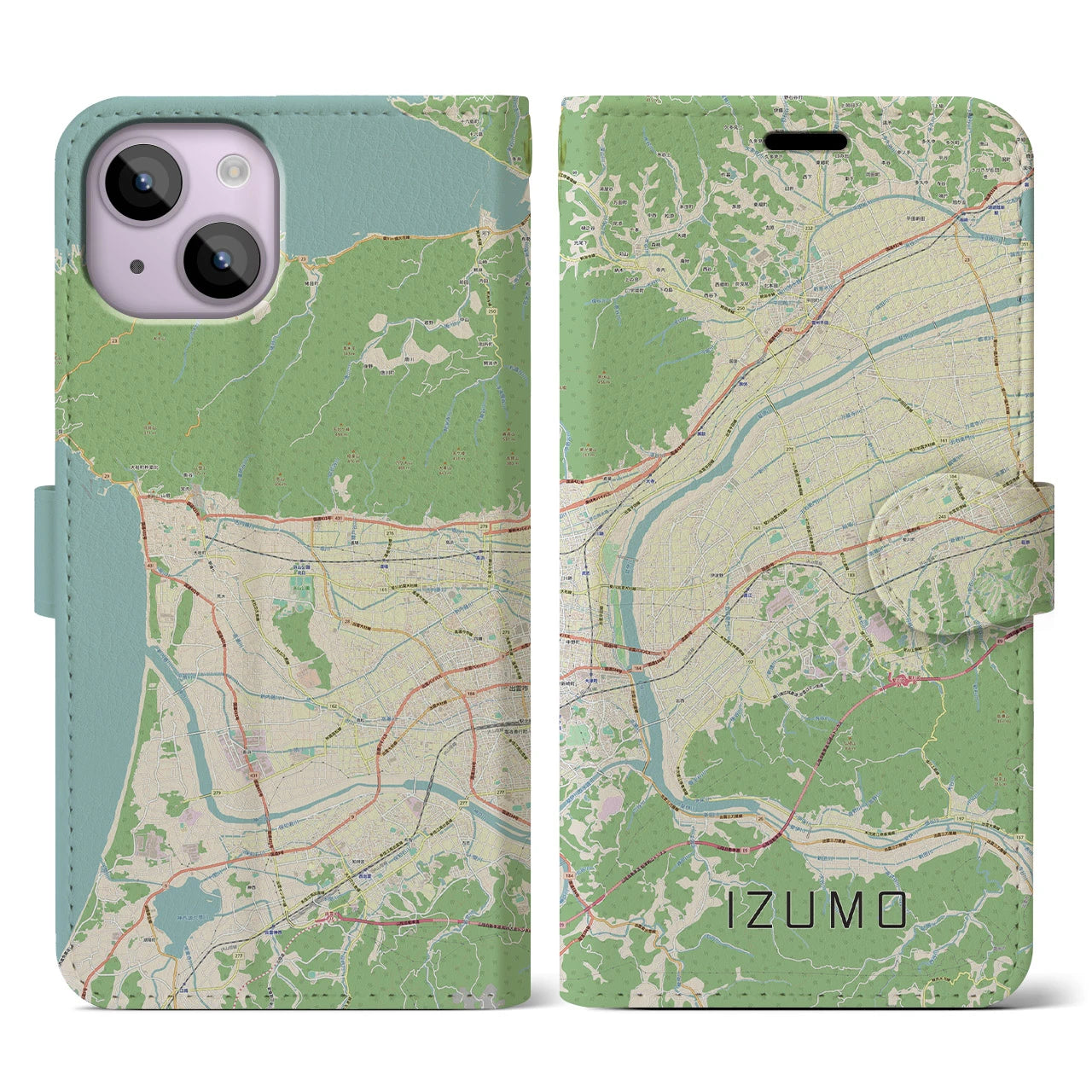 【出雲(島根県)】地図柄iPhoneケース(手帳タイプ)ナチュラル・iPhone 14 用