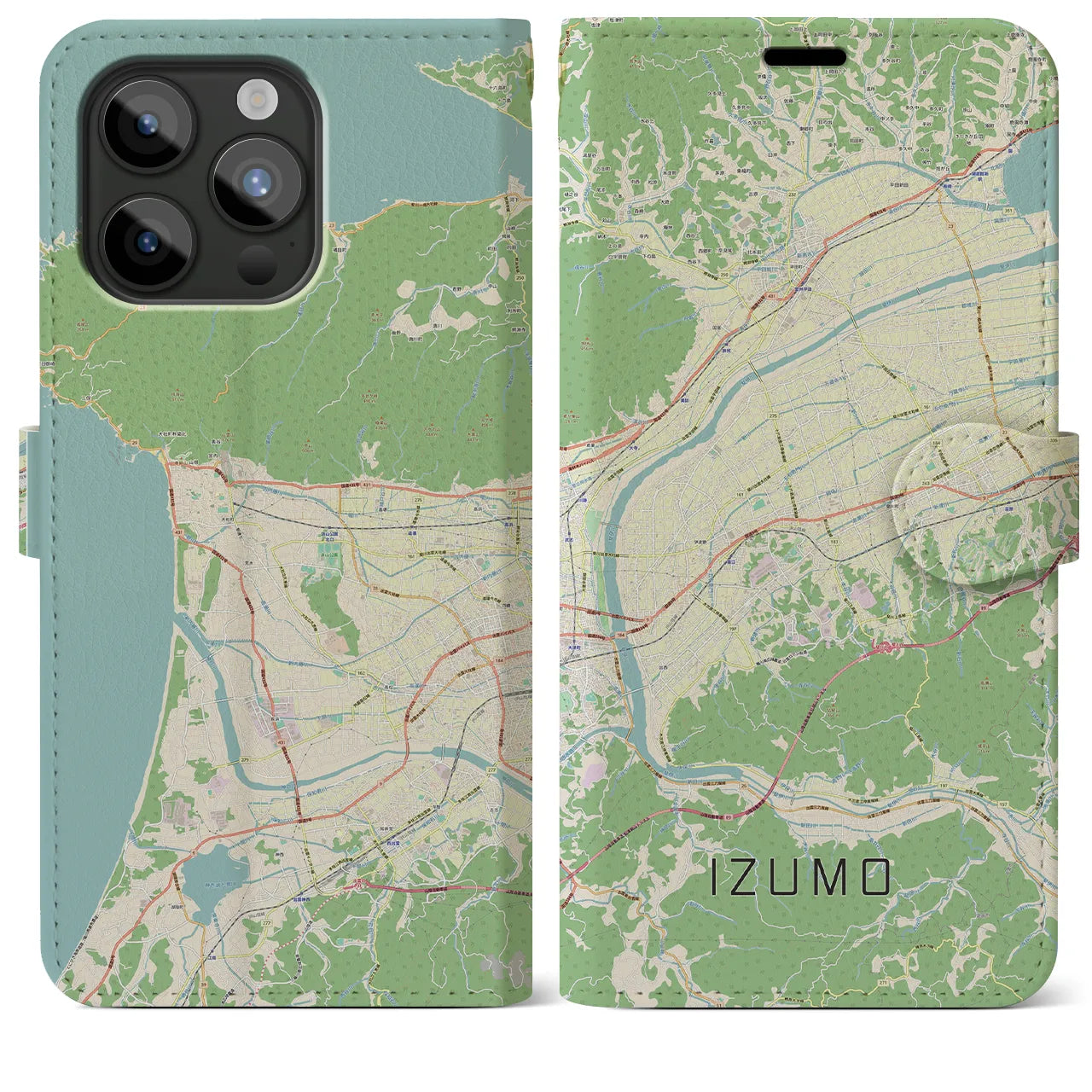 【出雲(島根県)】地図柄iPhoneケース(手帳タイプ)ナチュラル・iPhone 15 Pro Max 用