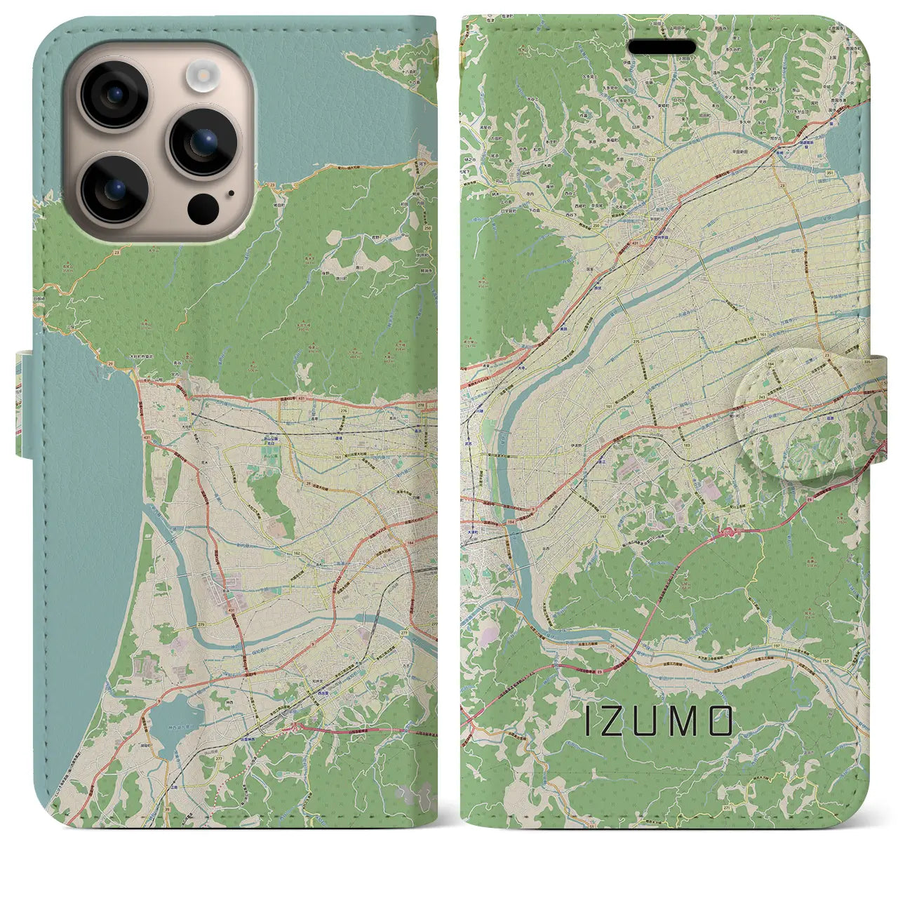 【出雲(島根県)】地図柄iPhoneケース(手帳タイプ)ナチュラル・iPhone 16 Plus 用