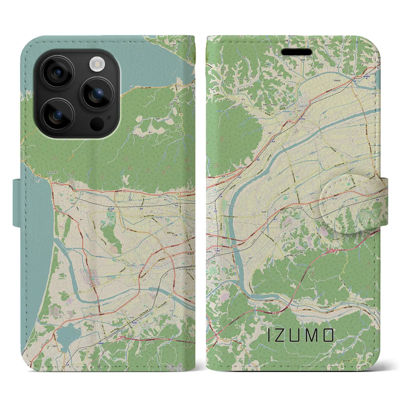 【出雲(島根県)】地図柄iPhoneケース(手帳タイプ)ナチュラル・iPhone 16 用