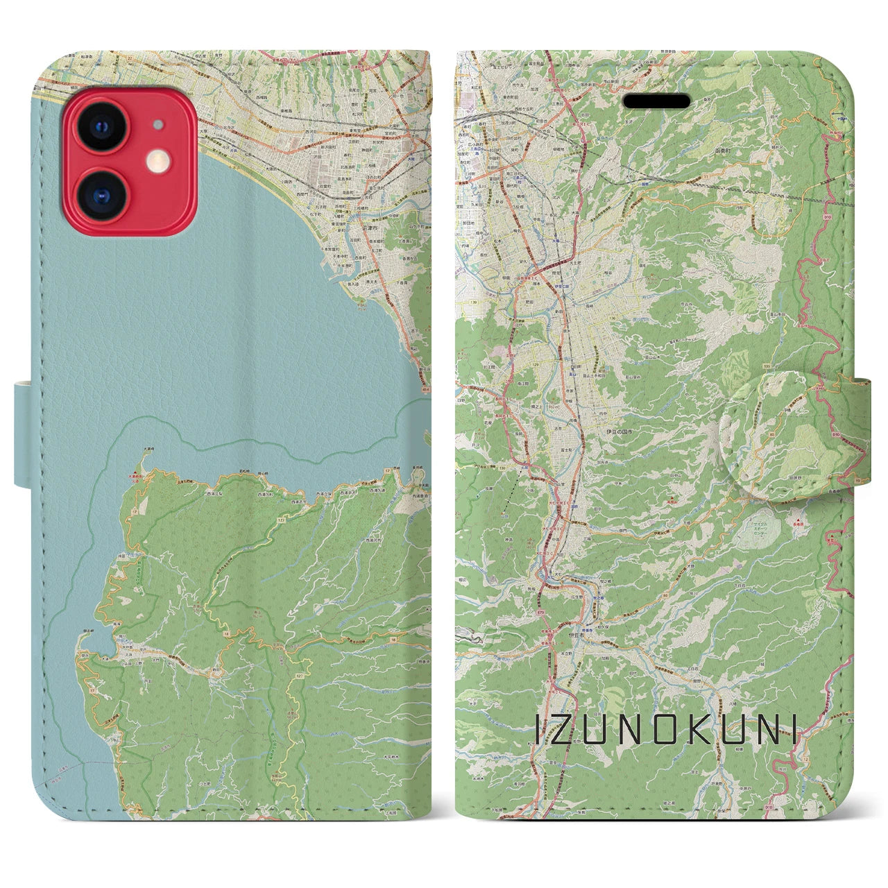 【伊豆の国(静岡県)】地図柄iPhoneケース(手帳タイプ)ナチュラル・iPhone 11 用