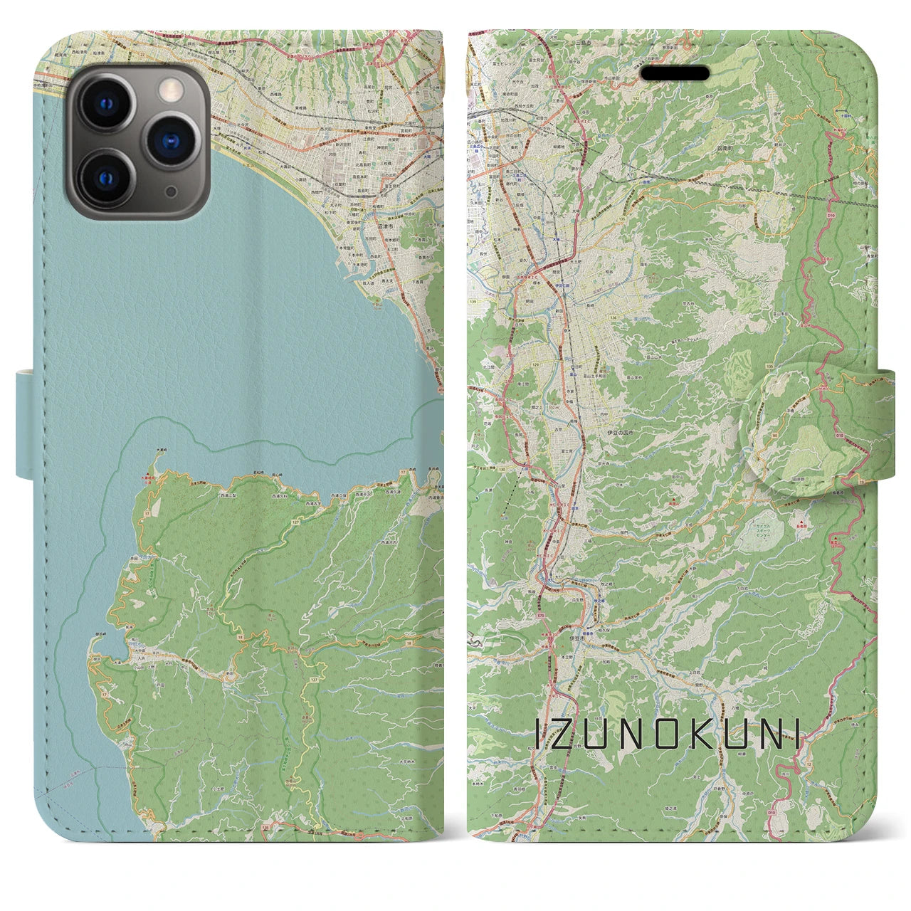 【伊豆の国(静岡県)】地図柄iPhoneケース(手帳タイプ)ナチュラル・iPhone 11 Pro Max 用