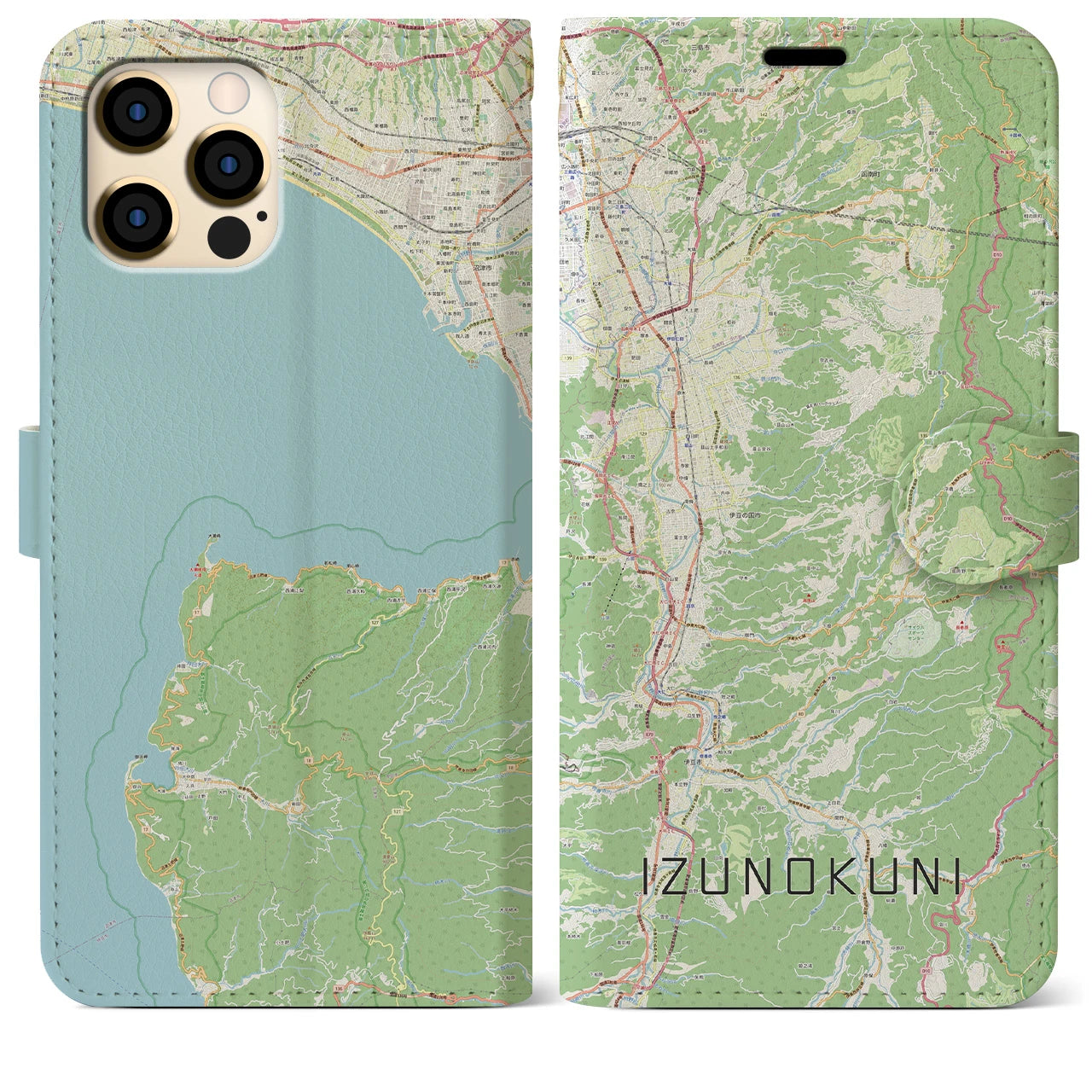 【伊豆の国(静岡県)】地図柄iPhoneケース(手帳タイプ)ナチュラル・iPhone 12 Pro Max 用