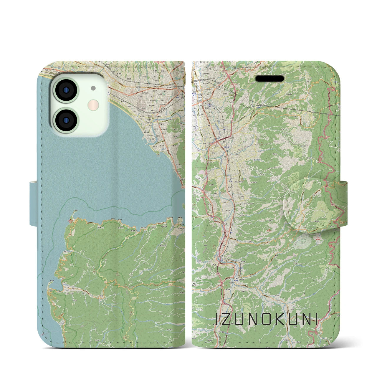 【伊豆の国(静岡県)】地図柄iPhoneケース(手帳タイプ)ナチュラル・iPhone 12 mini 用