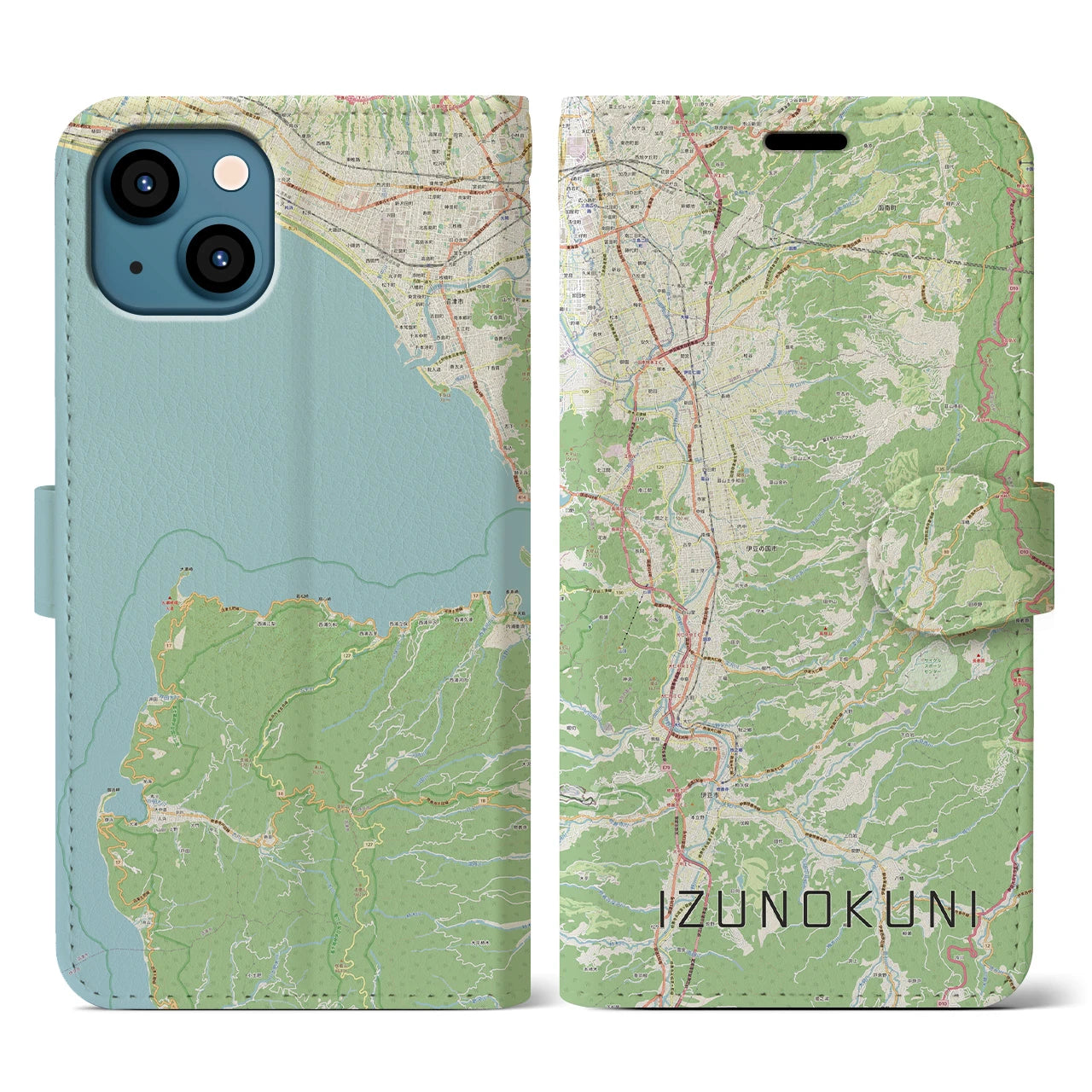 【伊豆の国(静岡県)】地図柄iPhoneケース(手帳タイプ)ナチュラル・iPhone 13 用