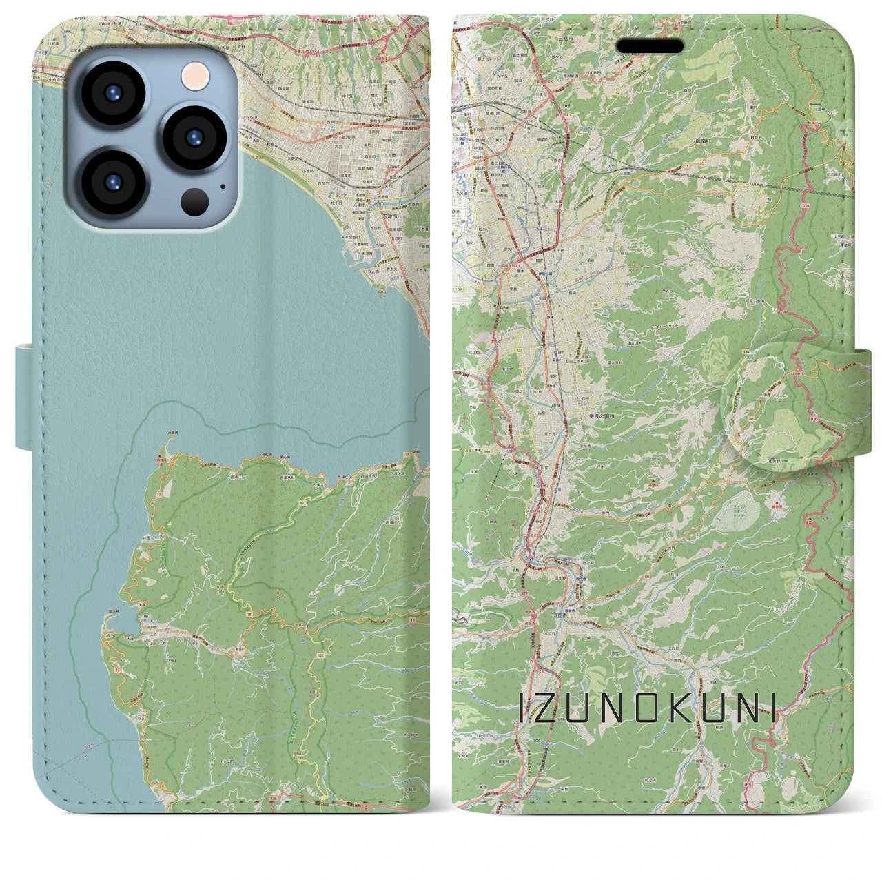 【伊豆の国(静岡県)】地図柄iPhoneケース(手帳タイプ)ナチュラル・iPhone 13 Pro Max 用
