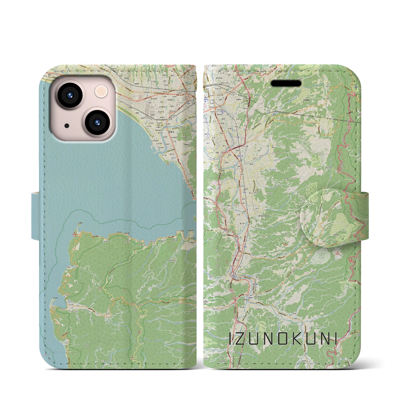 【伊豆の国(静岡県)】地図柄iPhoneケース(手帳タイプ)ナチュラル・iPhone 13 mini 用