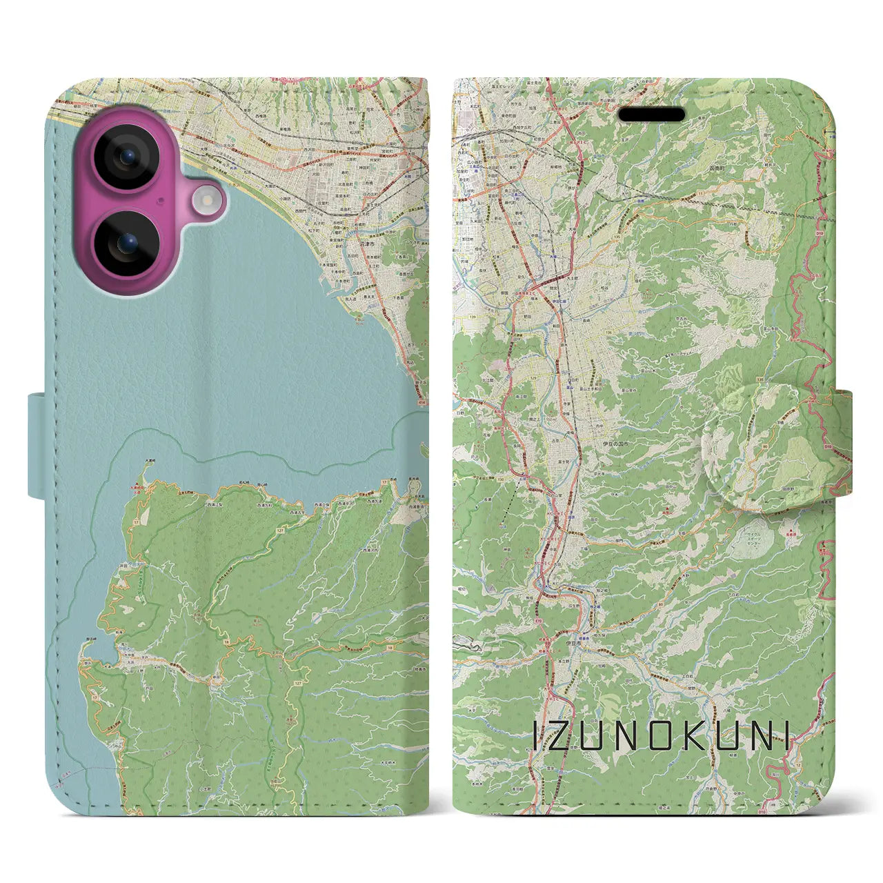 【伊豆の国(静岡県)】地図柄iPhoneケース(手帳タイプ)ナチュラル・iPhone 16 Pro 用