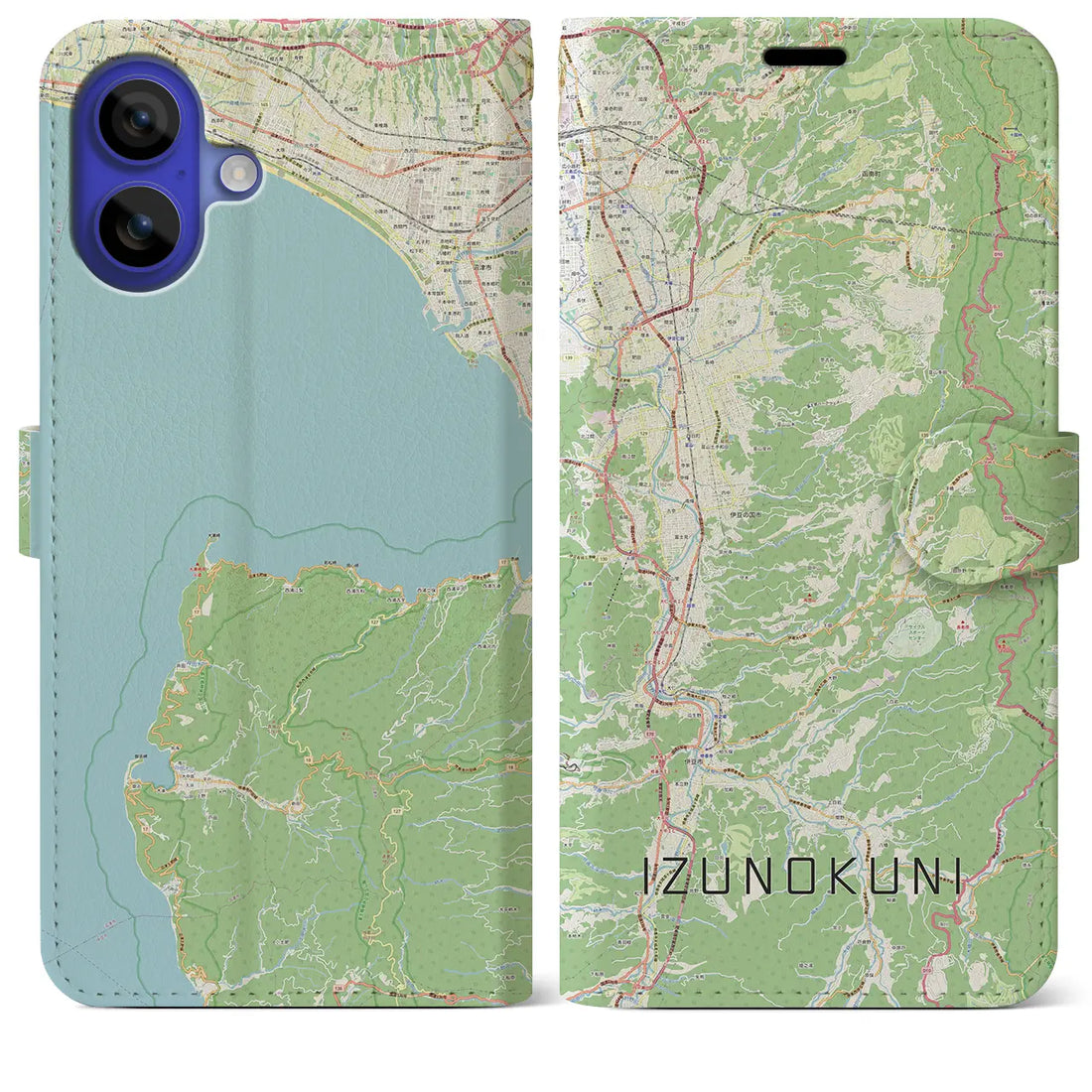 【伊豆の国(静岡県)】地図柄iPhoneケース(手帳タイプ)ナチュラル・iPhone 16 Pro Max 用