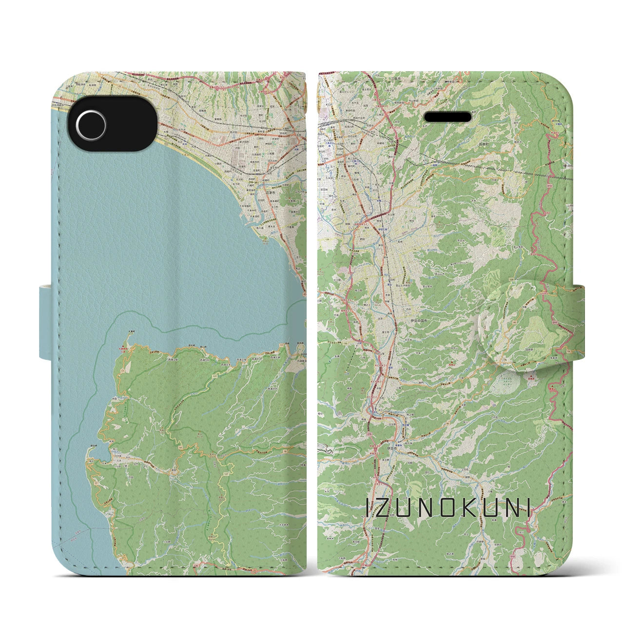 【伊豆の国(静岡県)】地図柄iPhoneケース(手帳タイプ)ナチュラル・iPhone SE(第3 / 第2世代) / 8 / 7 / 6s / 6 用